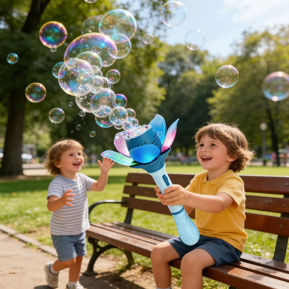 Fiore di Loto Pistola a Bolle, Pistola Bolle di Sapone Bambini 10000+ Bolle/Minuto, Sparabolle di Sapone Bambini Automatico con 120ml Soluzione