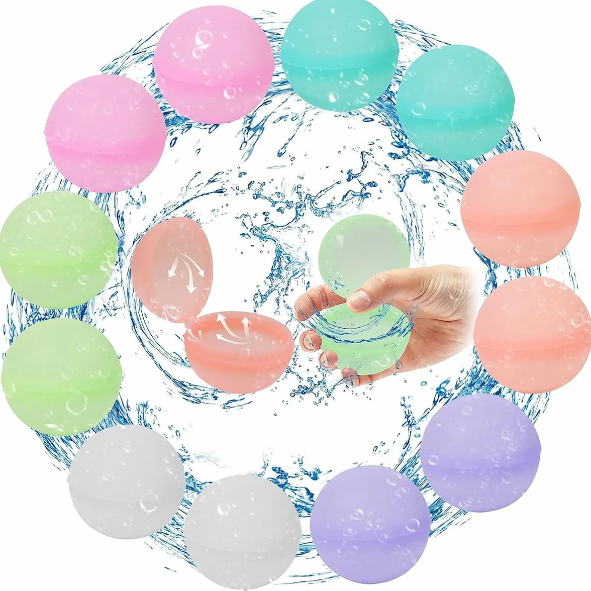 12 palloncini d'acqua riutilizzabili per bambini adulti bombe d'acqua facili da riempire rapidamente palline d'acqua in silicone senza lattice in silicone divertimento estivo piscina
