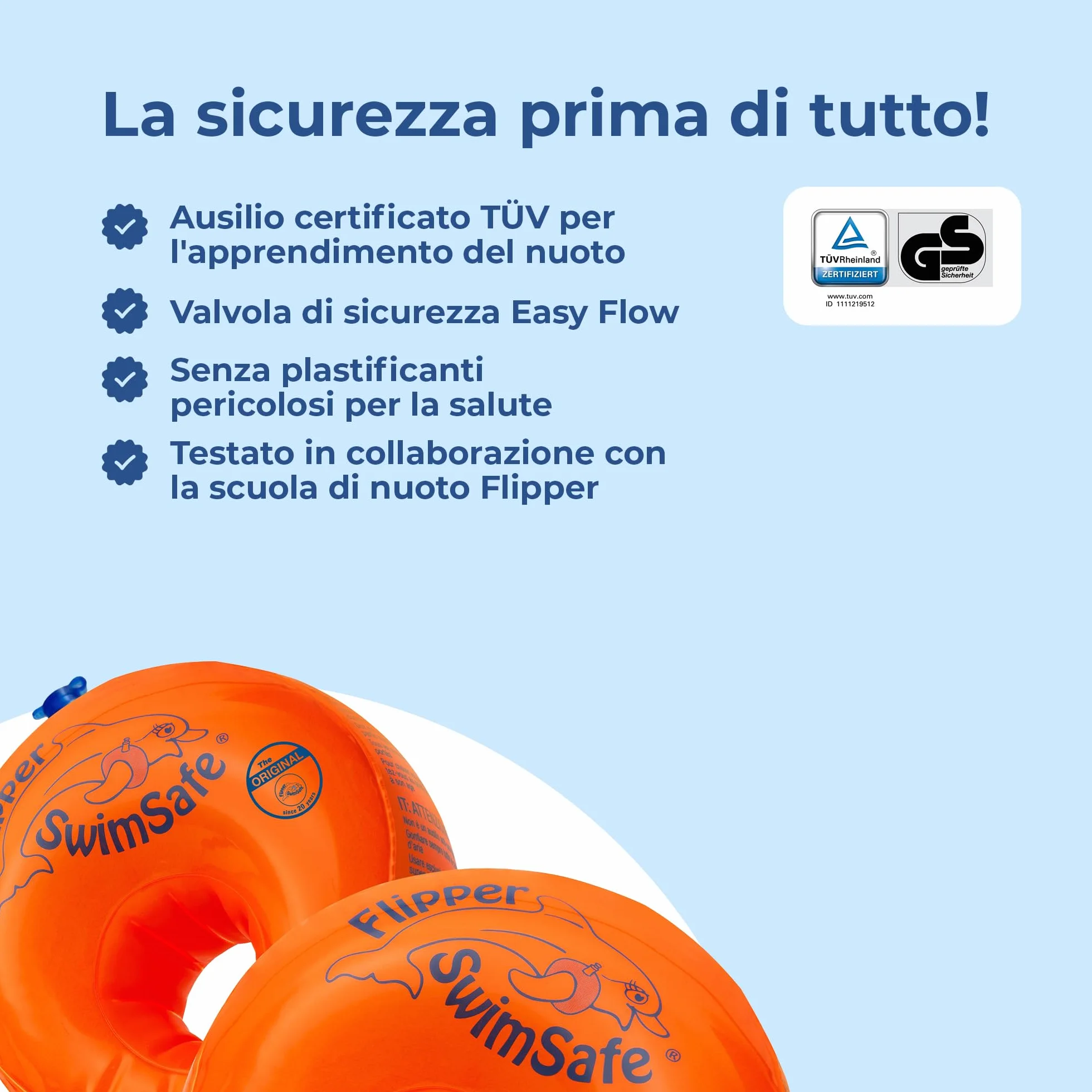 Flipper SwimSafe - ausilio per il nuoto per bambini dai 12 mesi, ali d'acqua con nucleo infrangibile in schiuma PE per imparare a nuotare