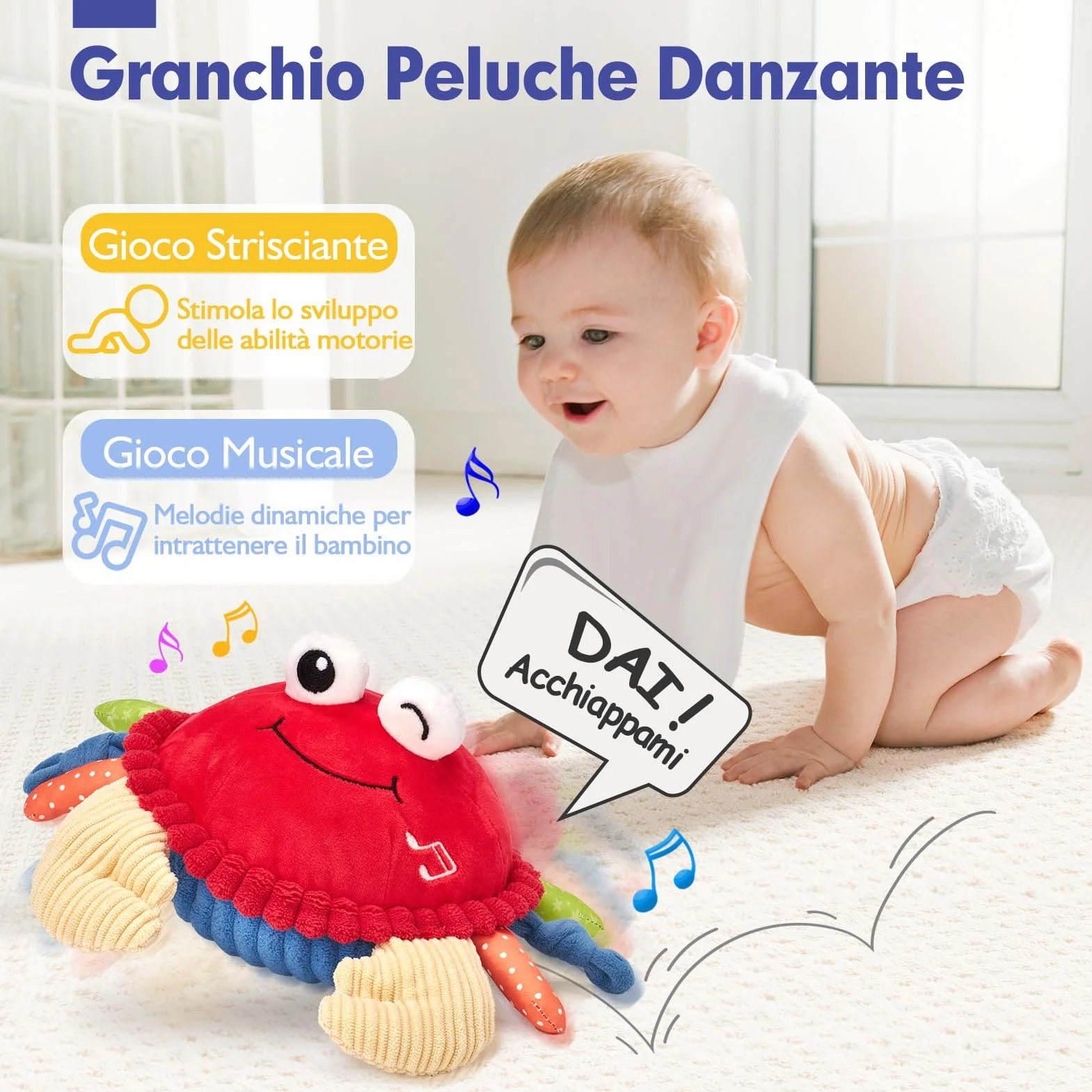 hahaland Giochi Neonato 6 Mesi Granchio Interattivo - Peluche Musicale Giocattolo Gattonare Giochi Bambini 1 Anno - Regalo Neonato per 6 9 12 Mesi