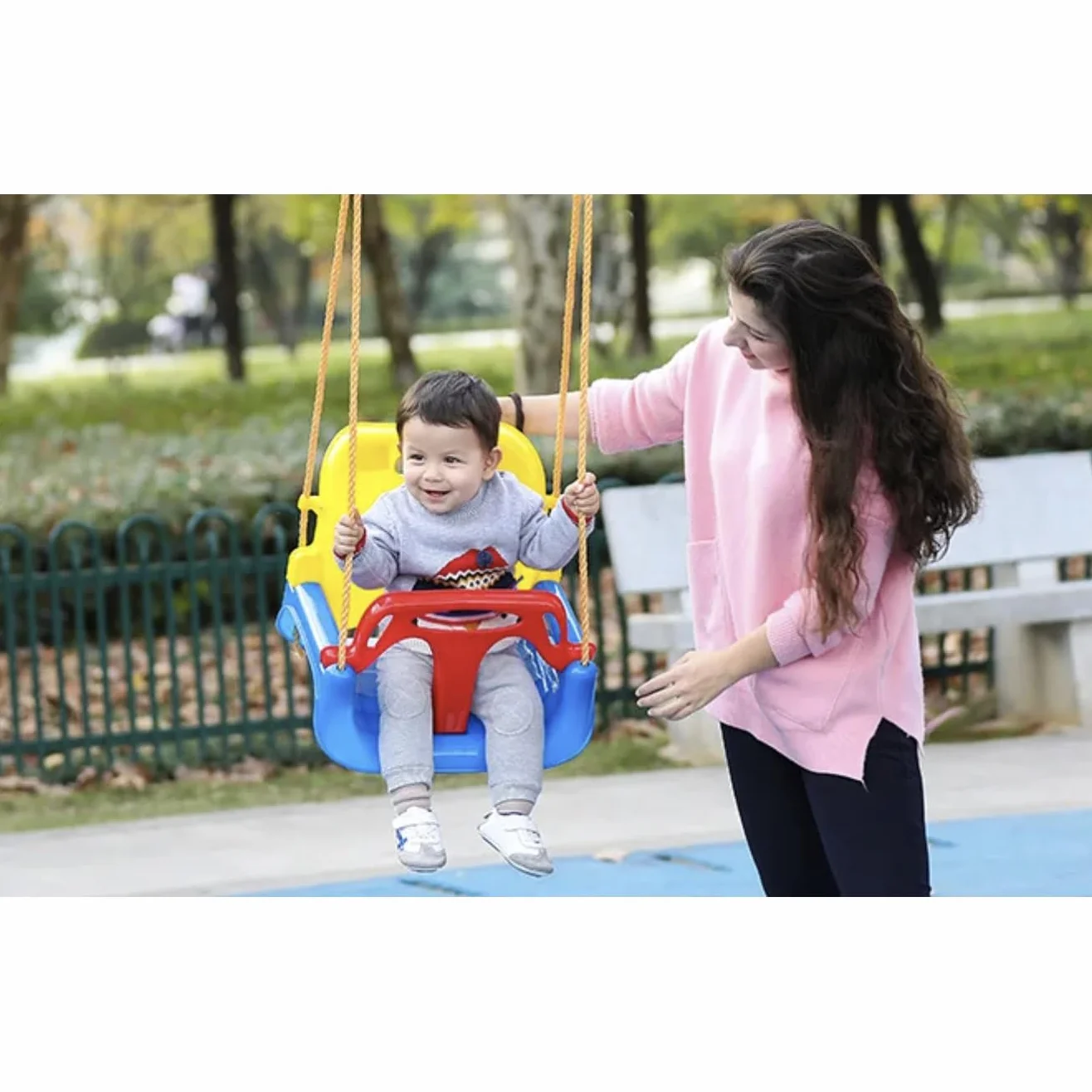 KRUZZEL Sedile per altalena con schienale e seduta, per bambini piccoli e grandi, blu, adatto per interno ed esterno, trasformabile, cresce con il bambino, 23552
