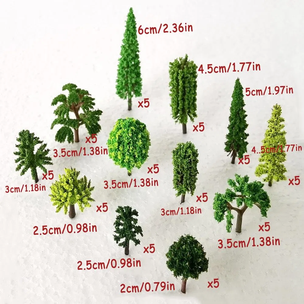 60 alberi modello di paesaggio, alberi e arbusti in miniatura, albero di fiori, albero in plastica modello albero, modello misto, per paesaggi fai da te, paesaggi in miniatura, 12 stili (2-6 cm)