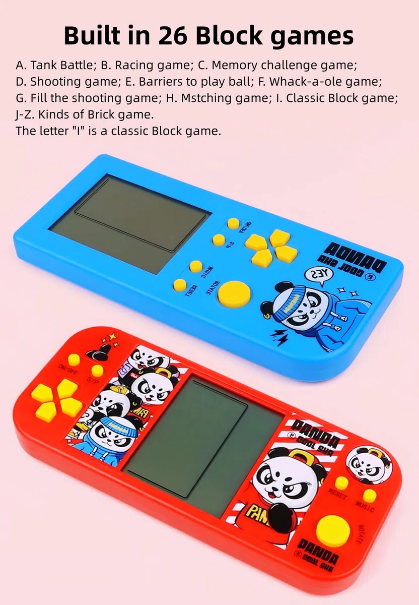 Panda Cartone Animato Console di Gioco Cubo Retrò 26 Giochi di Mattoni 2574 Livelli Velocità/Difficoltà Regolabile Gioco Elettronico Portatile per Bambini Regali di Giocattoli Puzzle (HPink)