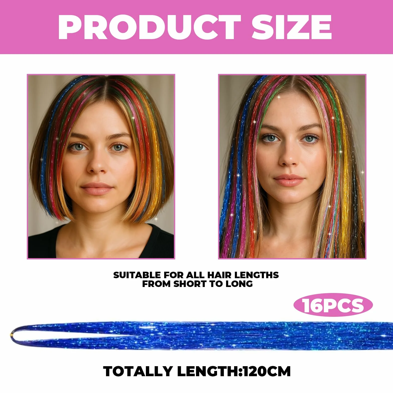 16 Colori Tinsel Glitter per Capelli, Hair Tinsel 120 cm con Strumenti per Carnevale,Feste e Celebrazioni Festive