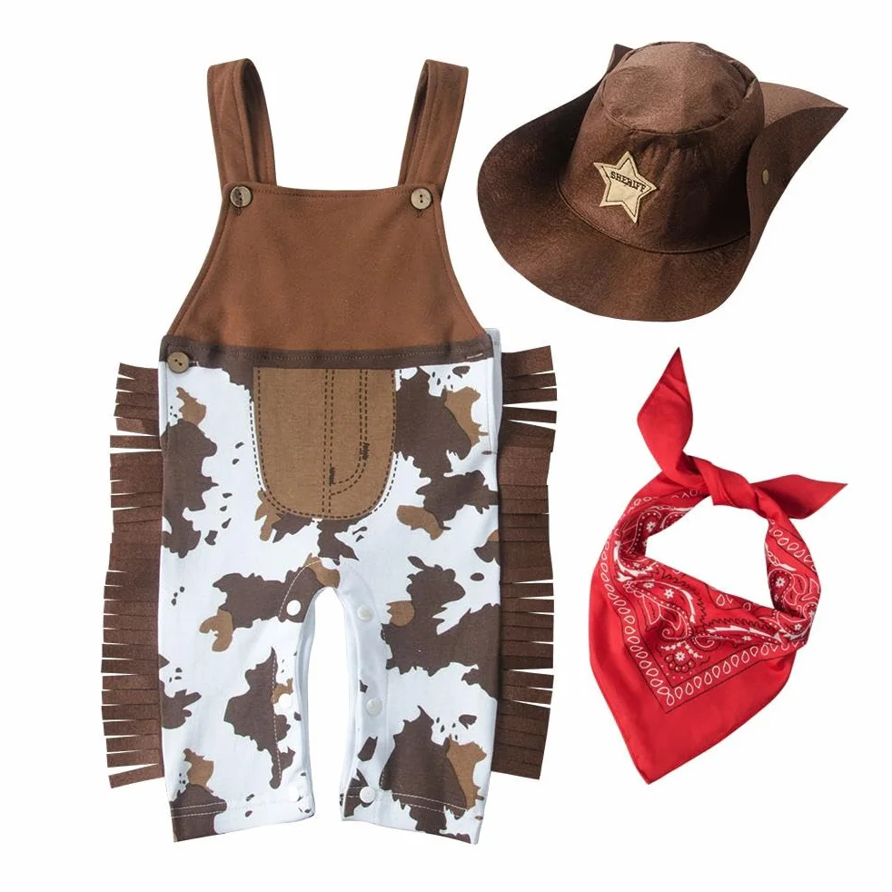 Lito Angels Vestito Costume Set da Cowboy con Bandana Rossa e Cappello per Bimbo e Bambino, Marrone