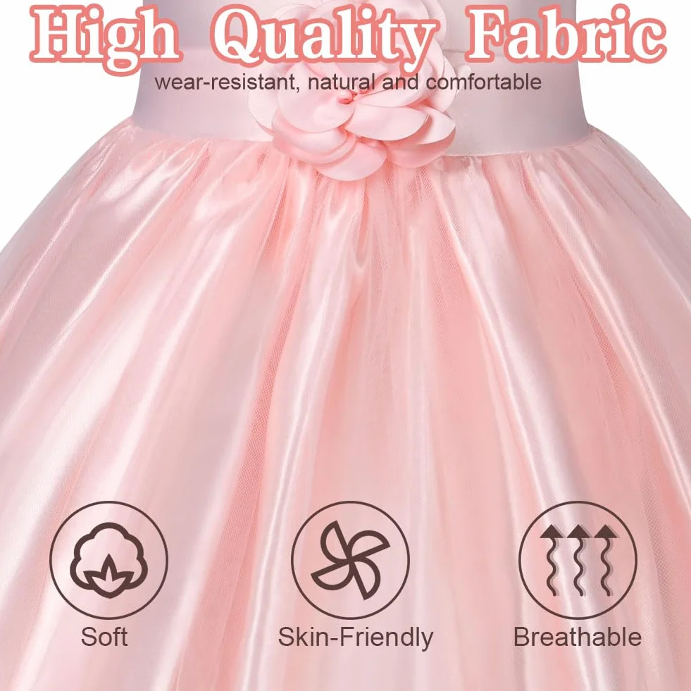 Aomig Vestito Principessa Bambina - Costume Con Fiori e Paillettes per Festa, Matrimonio - Abito da Ballo in Tulle-110