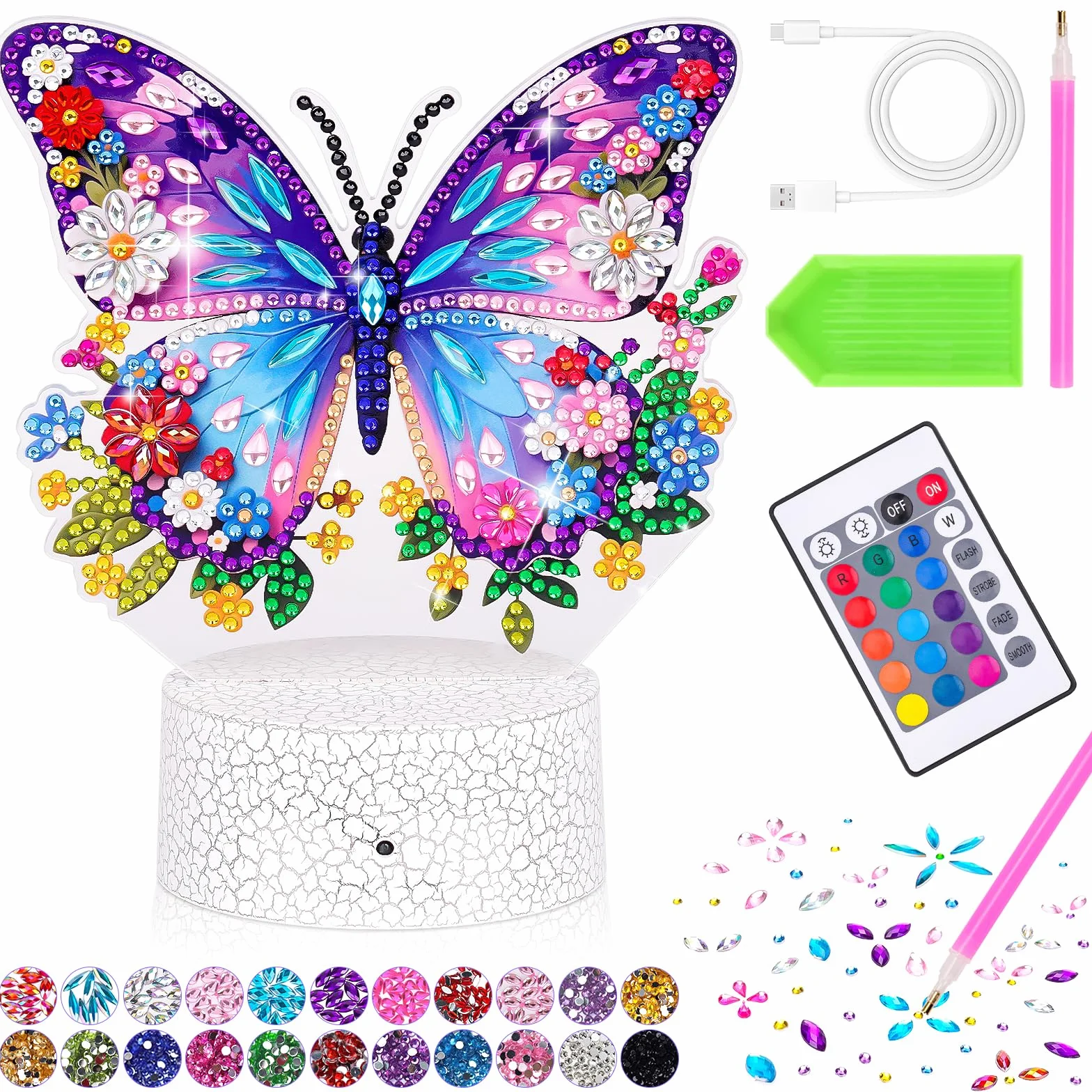 Regalo Bambina 7 6 5 8 10 9 Anni: Diamond Painting Giocattoli Bambina 6-7-8-11 Anni Giochi Bambini 5-12 Anno Lavoretti Creativi per Bambini Luce Notturna DIY Lampada Farfalla Idee Regalo Compleanno