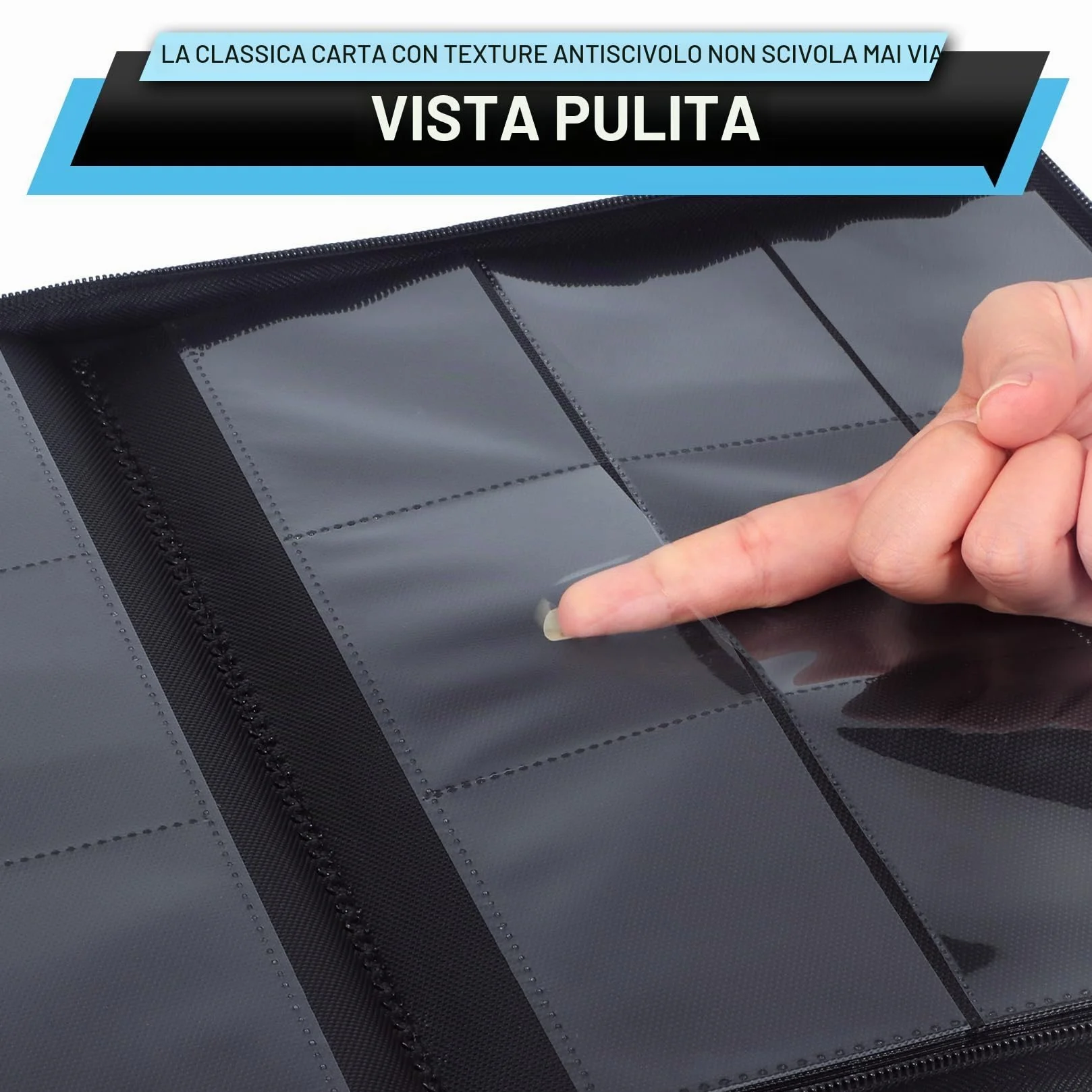 WITHYU Album da Collezione per Carte con 9 Tasche, Capienza 540 Carte - Portacarte Impermeabile con Caricamento Laterale e Cerniera per TCG, Calcio & Collezione, Portatile (Nero)