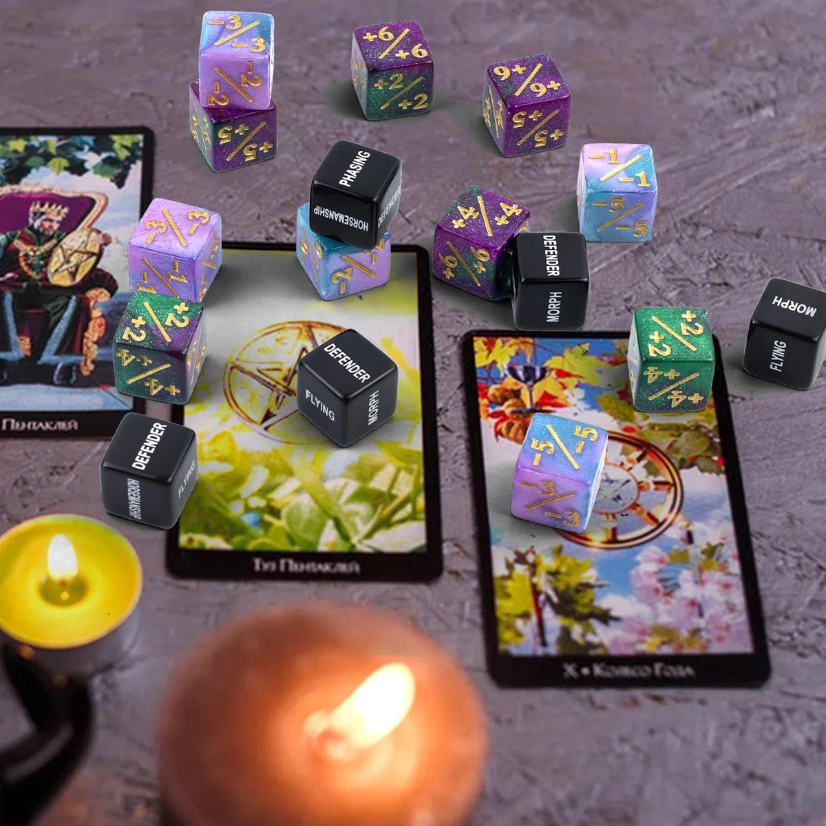 Set di 48 contatori dadi, D6, contatore per dadi Magic Dadi, compatibile con MTG, CCG, accessori per gioco di carte con sacchetto di immagazzinaggio