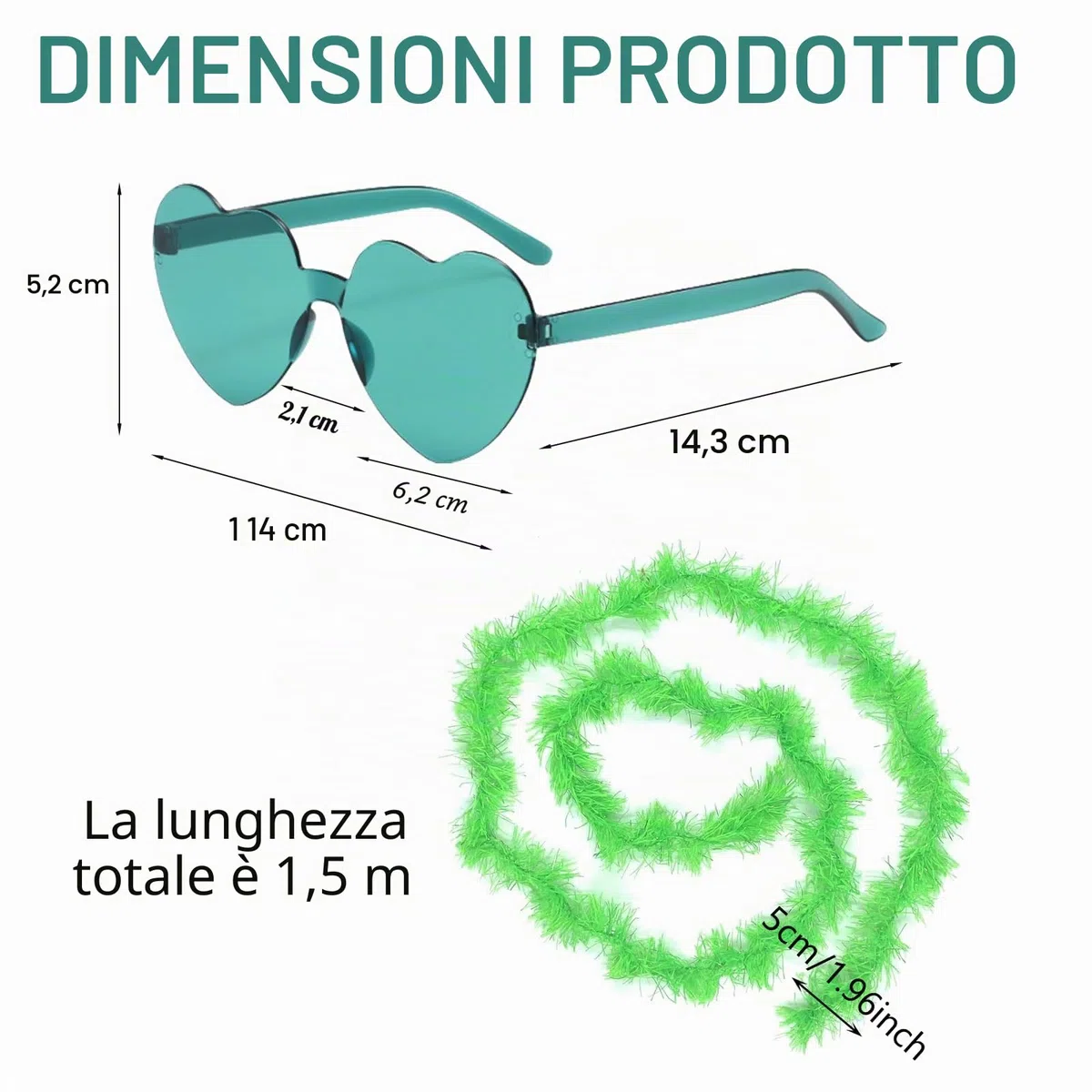 6 pezzi da 6,6 ft con coperchio pieghevole colorato Boas 6 pezzi occhiali da sole senza montatura Boa piume boa costume per cosplay, Halloween (12 pezzi)