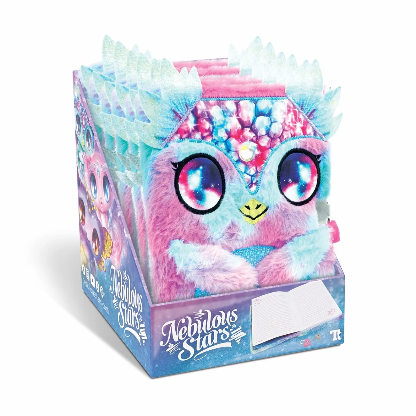 Nebulous Stars 12511 - Diario di Peluche Aura, 21 x 16 cm, diario in Blu/Rosa con Chiusura a Cuore, con Simpatico Disegno di Animali Soffici, con Unicorno, Pietre preziose e Occhi di Galassia
