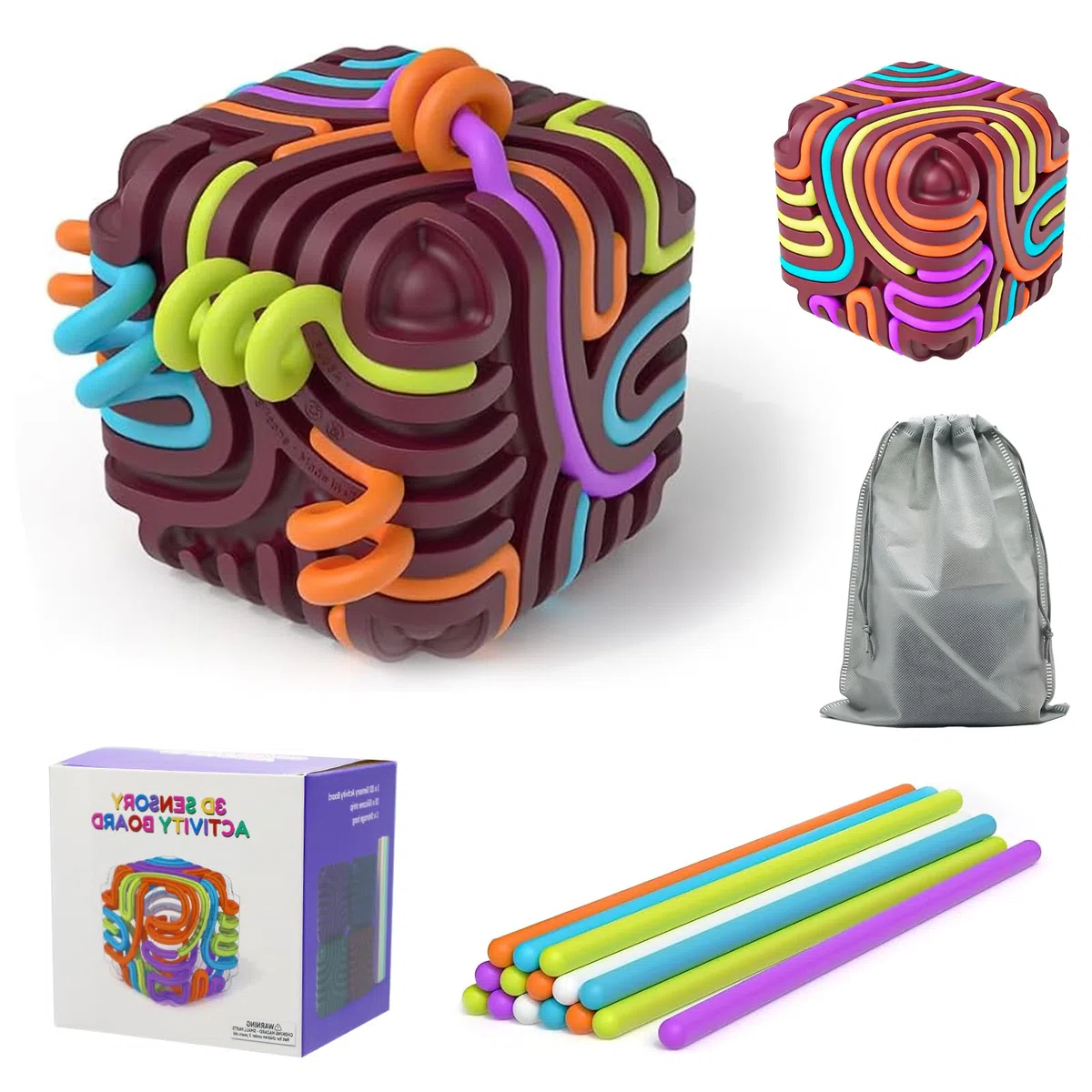 3D Sensorik Attività Sensoriale, Sensory Activity Board Silicone, Giocattolo in Silicone Bambini, Giochi da Viaggio Bambini 3 4 5 6 anni per ADHD Autismo con Borsa