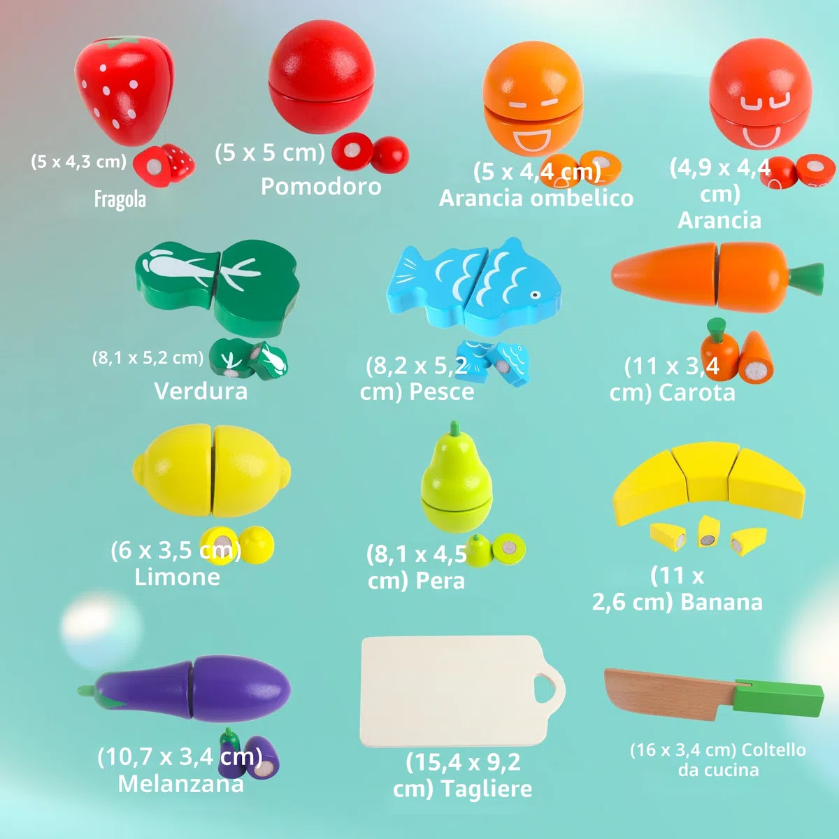 newlng Giochi Bambini 2 anni Frutta Verdura di Legno Taglio Giocattolo Compleanno Regalo di Giorno dei Bambini Imballaggio Ragazze e Ragazzi 3, 4, 5, 6 anni