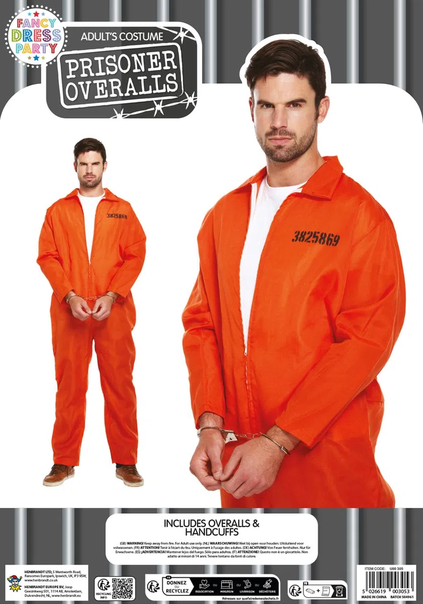 Costume Fancy Dress Prigioniero (Arancione)