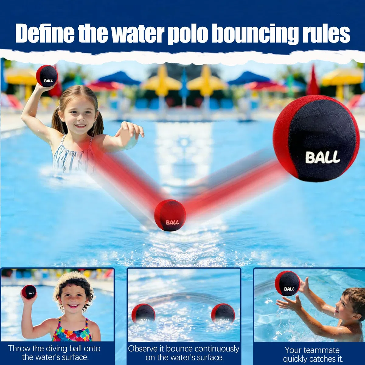 Palla che Rimbalza Sull'acqua,2 Pezzi Palla Rimbalzante per Acqua con Sacchetto Portaoggetti,per Piscina,Spiaggia & Mare,per Divertimento all‘Aperto