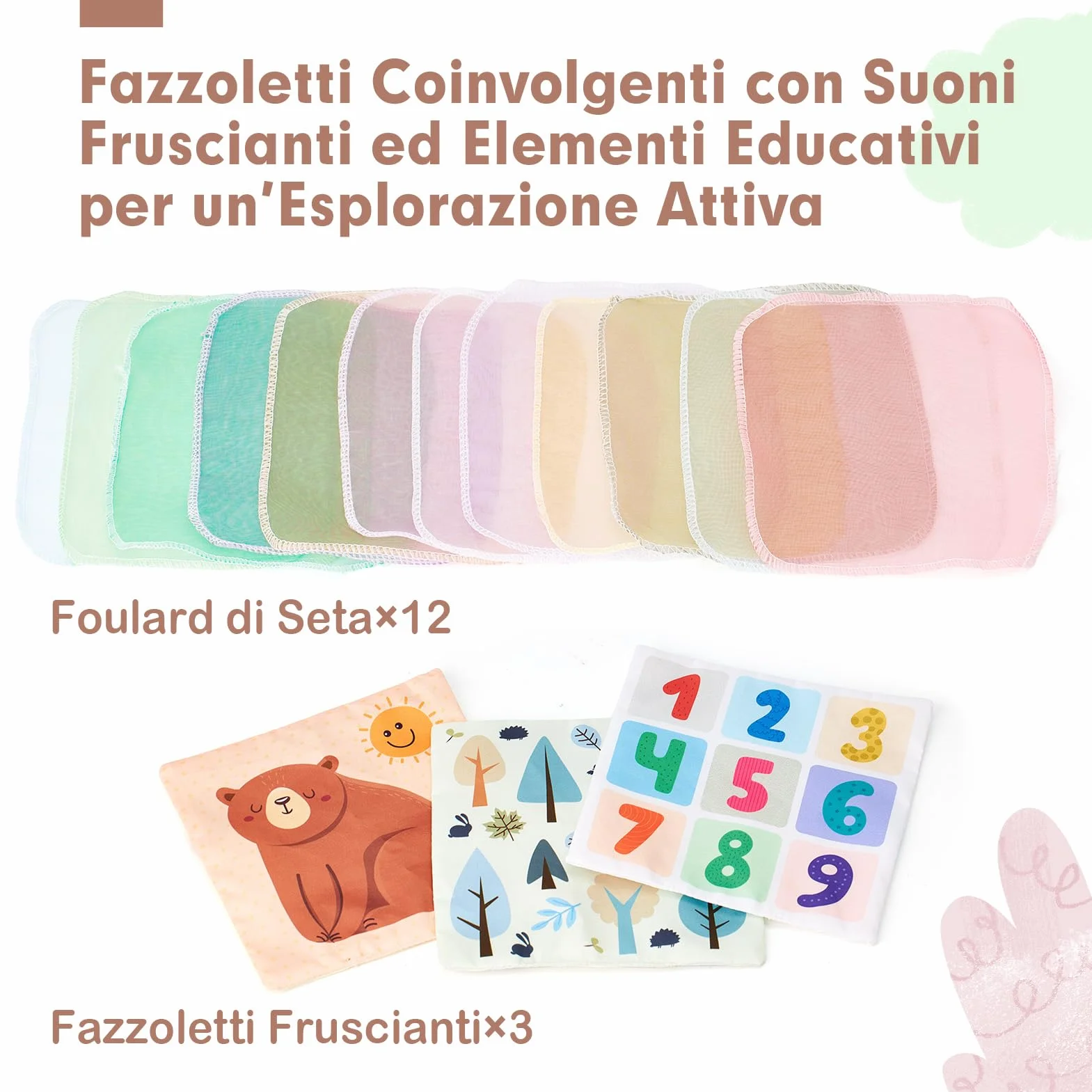 hahaland Scatola di Fazzoletti Montessori 3-6 Mesi, Giochi Neonati Sensoriali Scatoletta Interattiva in Tessuto e Specchio, Regalo Neonato Maschio