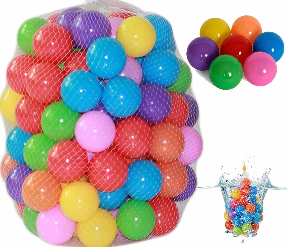 Palline in plastica multicolore per piscina, 5,5 cm, sette colori, confezione da 100