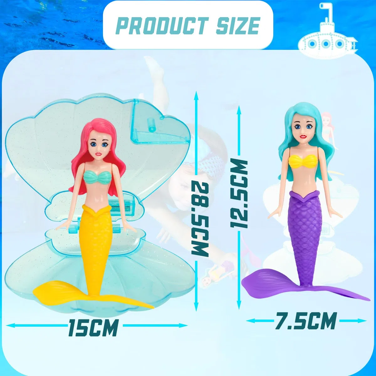 2 Pezzi Sirena Immersione Giocattoli con Conchiglia Blu,Sinkers Sirena per Bambini Piscina Giocattoli,Sirene Bagno Giocattolo Nuoto per Ragazze Gioco Subacqueo Addestramento Giocattoli D'acqua