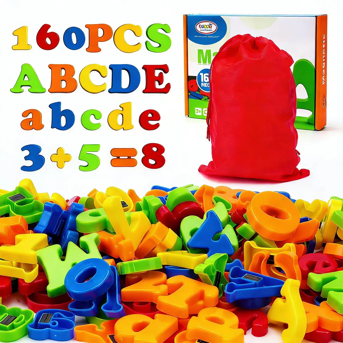 BunnyJOY Lettere Magnetiche Numeri per Bambini, 160PCS Alfabeto Magnete Frigorifero per Bambini, Giocattoli Educativi Prescolari, Ortografia e Conteggio Set di Apprendimento