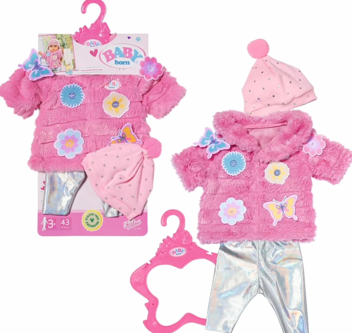 BABY born Set cappotto rosa 833834 - Cappello e leggings rosa per bambole da 43 cm - Bambola non inclusa - Adatto per bambini dai 3 anni in su