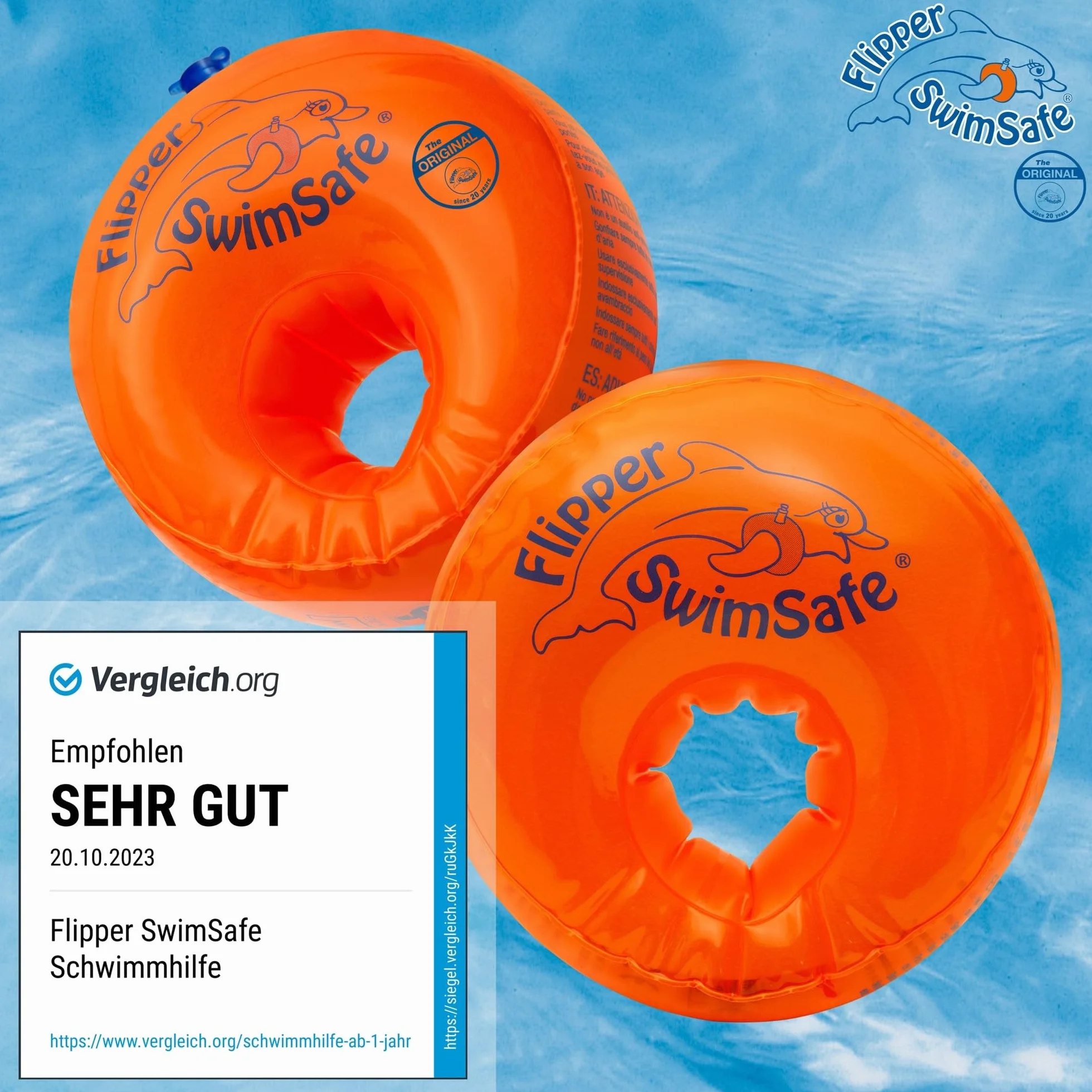 Flipper SwimSafe - ausilio per il nuoto per bambini dai 12 mesi, ali d'acqua con nucleo infrangibile in schiuma PE per imparare a nuotare