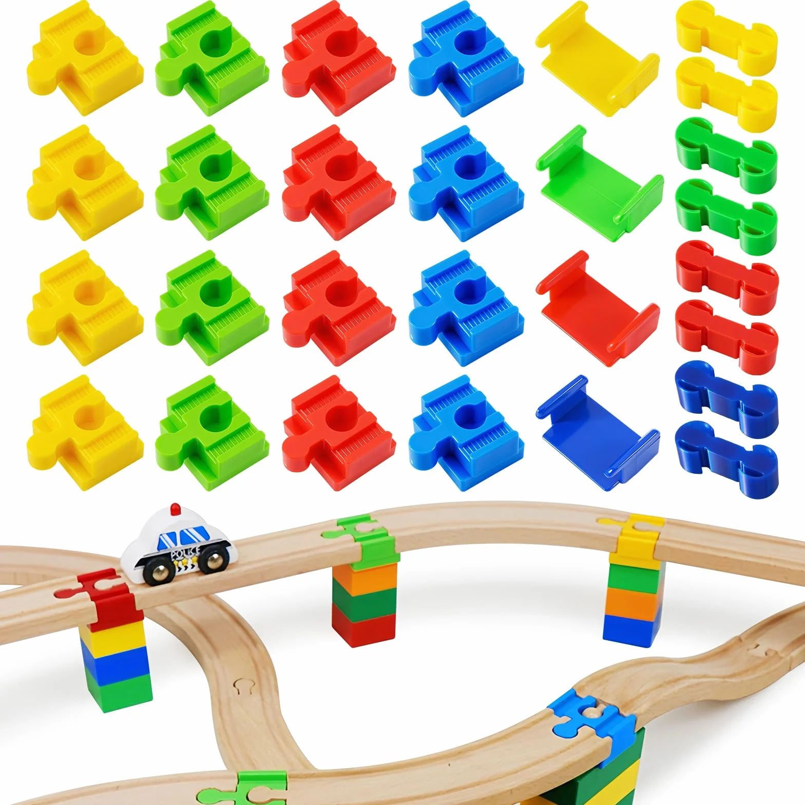 Adattatore per Ferrovia in Legno - 28 Pezzi Connettori Per Binari Pista Trenino Legno Adattatori, Adattatore Treno Giocattolo per 3 4 5 6 Anni Regalo Giocattolo per Ragazzi e Ragazze