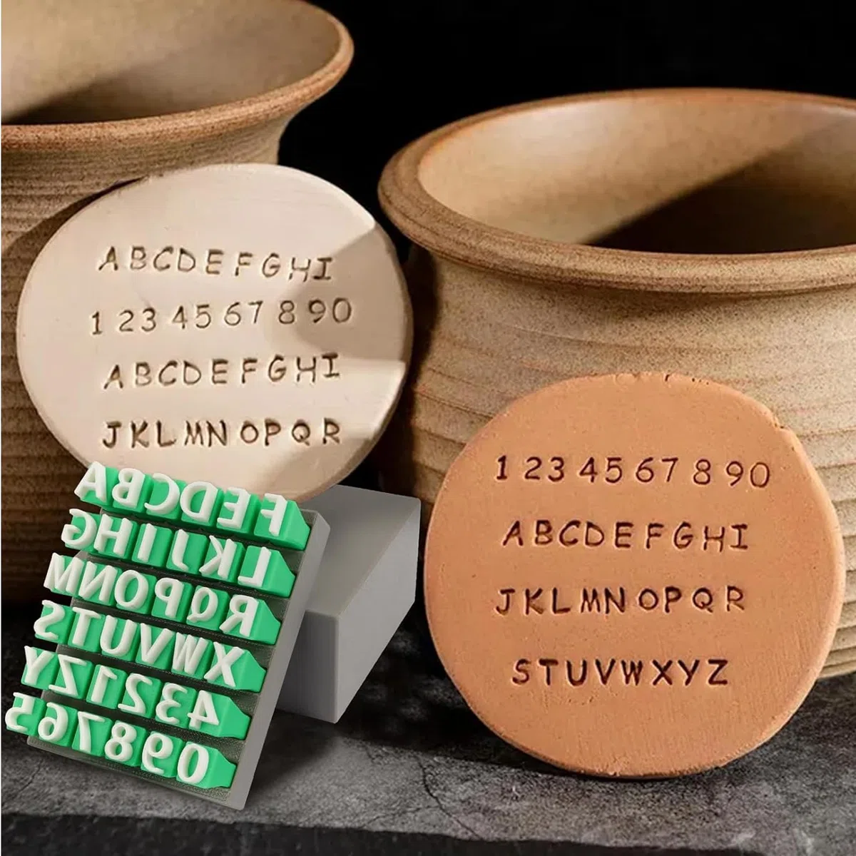 Set di 2 timbri con lettere dell'alfabeto, set di ceramiche, timbri numerici per ceramica, kit artistico fai da te per argilla e ceramica
