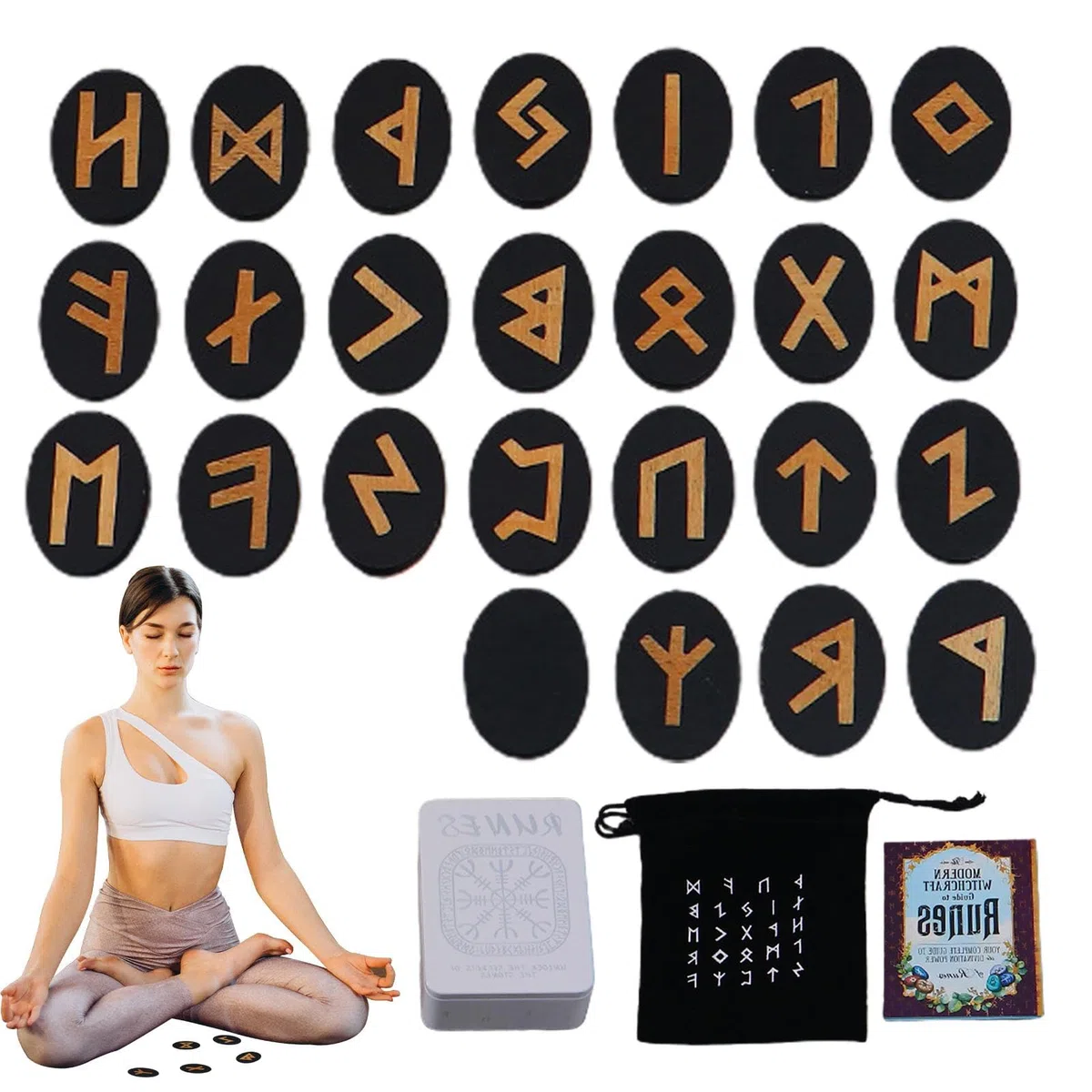 Set di in legno | da meditazione con manuale e borsa per riporlo, set di gioco di divinazione delle mitologiche, in legno per principianti, divinazione, meditazione