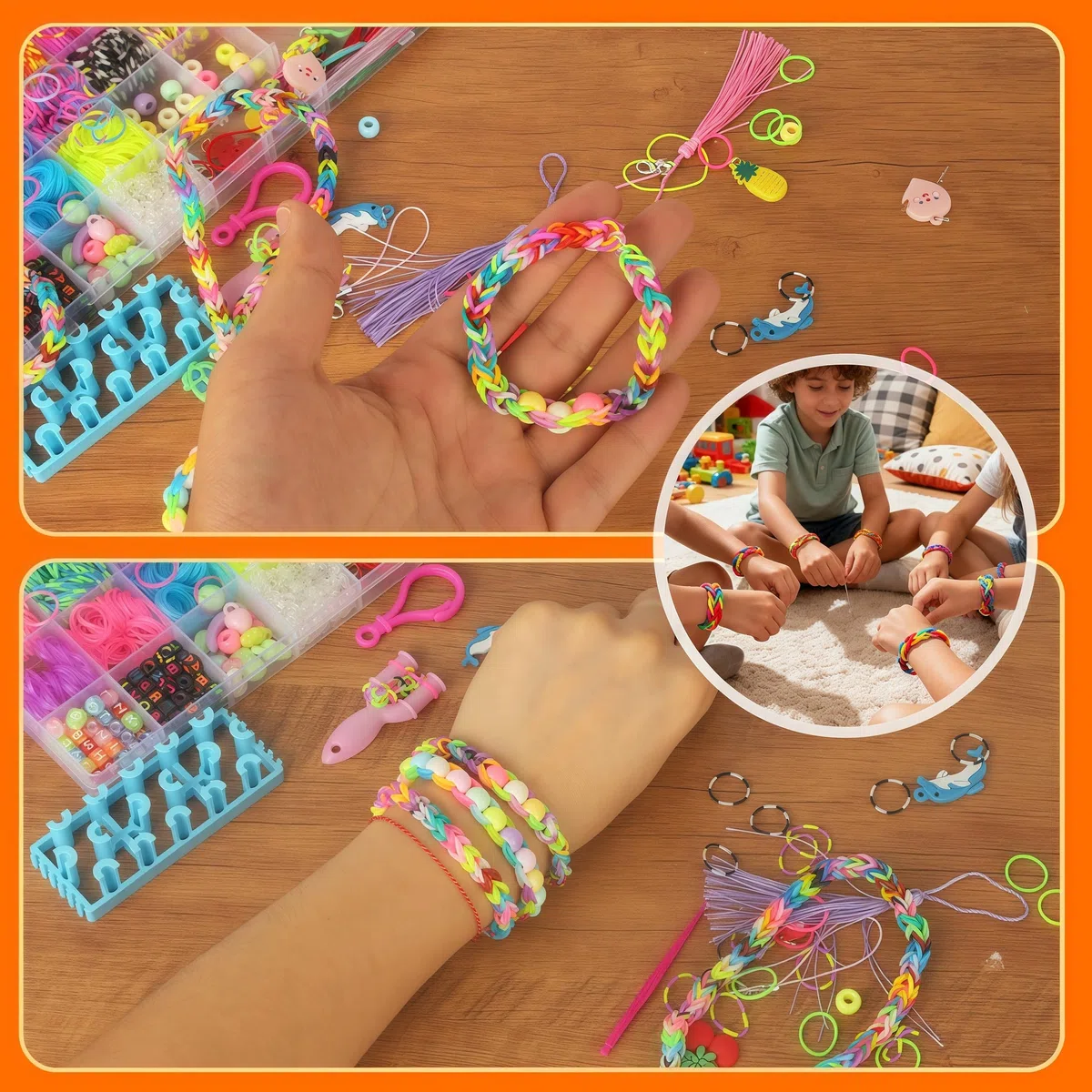 YeeQo 4100+ Set Elastici Per Braccialetti Colorati, fai da te per Elastici Braccialetti Kit per Bambini con 54 scomparti, comprensivo di telaio, ciondoli, perline, giocattoli creativi e regali