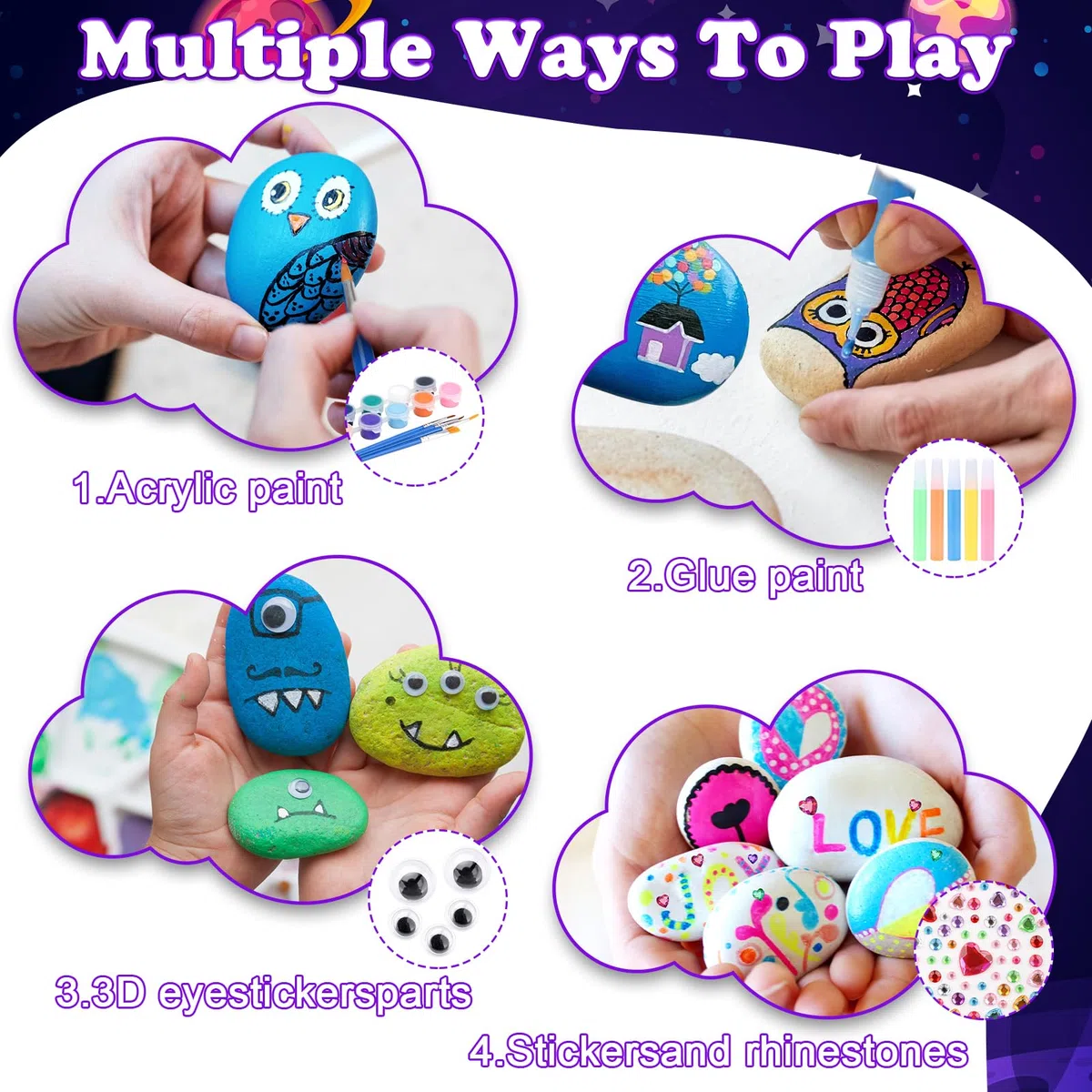 Nakutita Set di Pietre da Dipingere, Set di Pietre Fluorescenti da Dipingere per Bambini dai 5 6 7 8 9 10 Anni Regalo, Pittura Creativa su Pietre, Set di Dipinti su 10 Pietre, 6 Colori Regalo per
