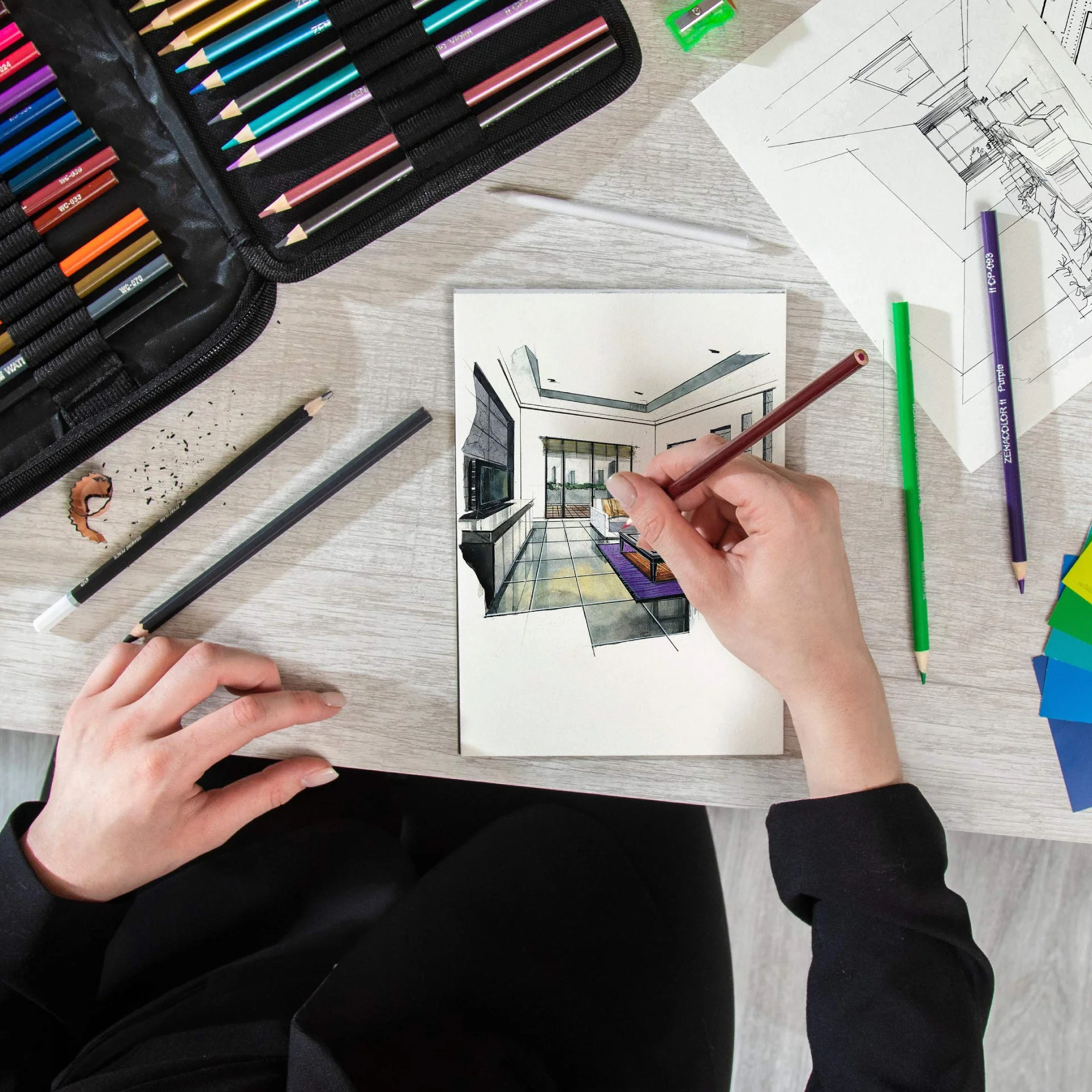 Zenacolor Kit Disegno Completo 74 Pezzi Album da Disegno Astuccio Portatile per Bambini e Adulti