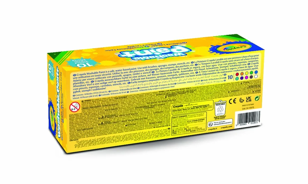 CRAYOLA Lavabilissimi - 10 Tempere Lavabili per Bambini, Confezione da 10 Barattolini da 59 ml, Età Consigliata: da 3 Anni, per lavoretti e decorazioni, per dipingere in sicurezza