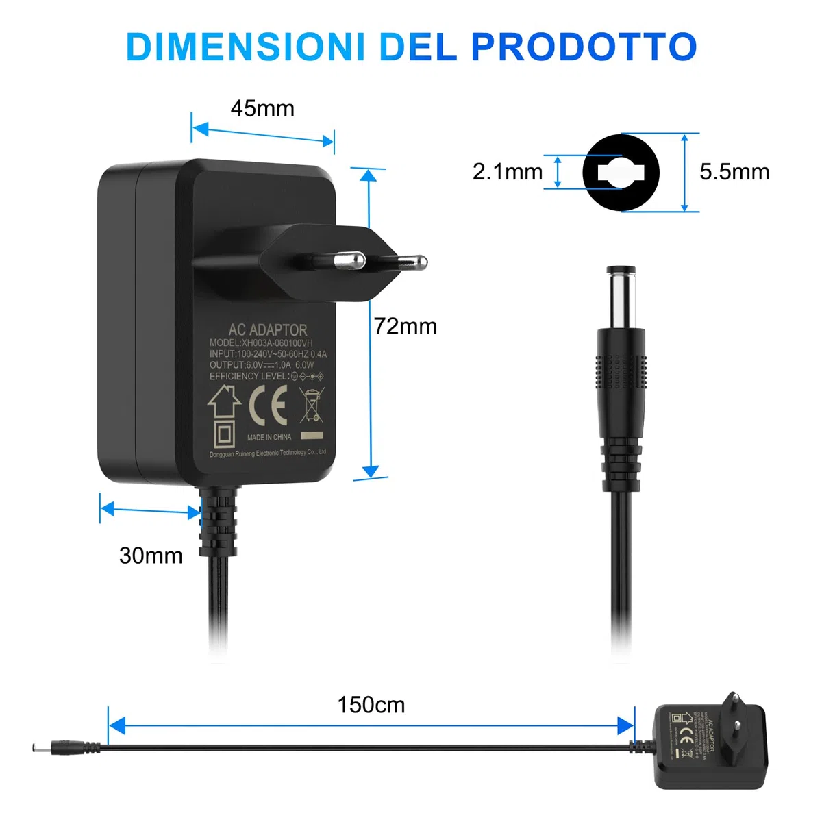 shefor Caricabatterie 6V 1A Compatibile con Auto Elettriche per Bambini, Alimentatore 6V 1000mA per Veicoli Giocattolo Elettrici Quad Trattore Moto SUV ATV Macchina Giocattolo (5,5 x 2,1 mm)