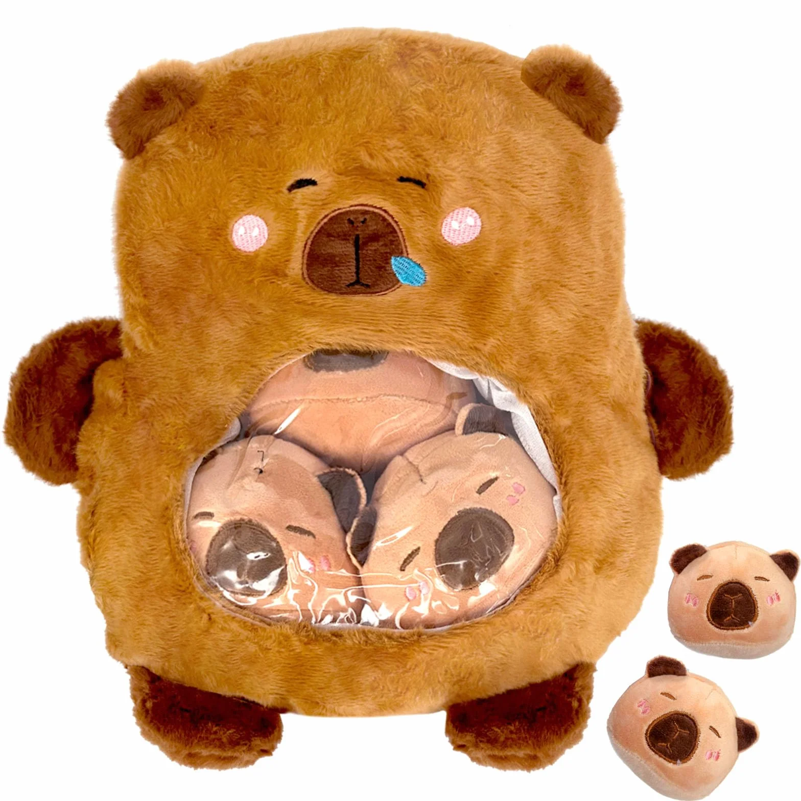 Generico Cuscino Per Capybara, Generico Peluche Capibara con 3 mini Capibara Peluche, morbide bambole Capibara regalo di compleanno