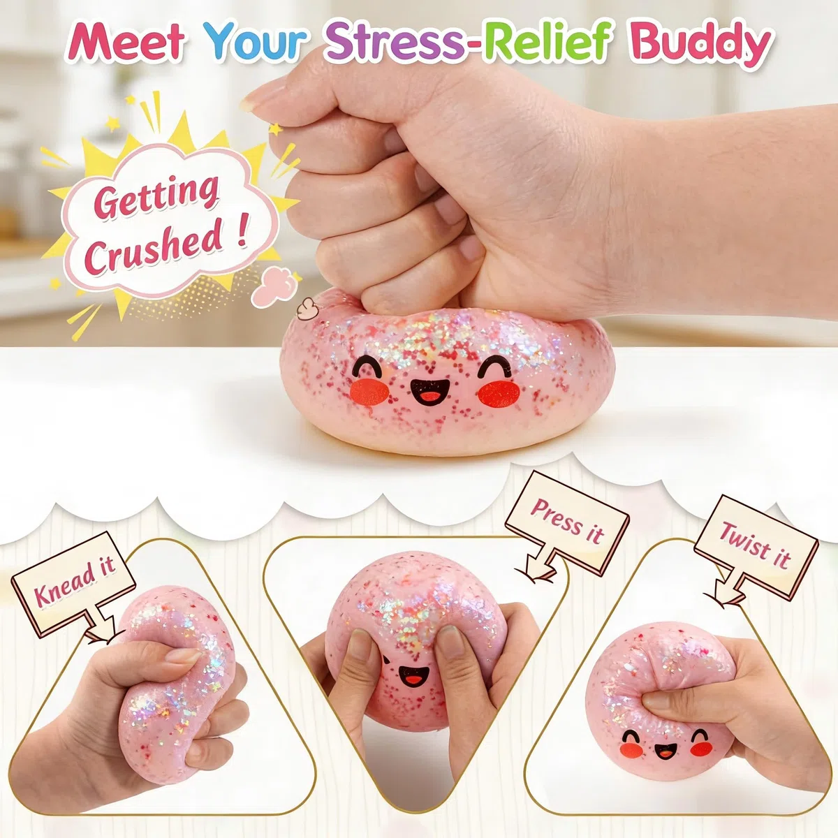 Giant Dumpling Squishy, Mystery Dumpling Squishy, Gigante Glitter Squishys Ravioli, Palla Antistress Gigante Misteriosa, Divertente Giocattolo Antistress Bao Bun Con Vaporiera Per Bambini Adulti
