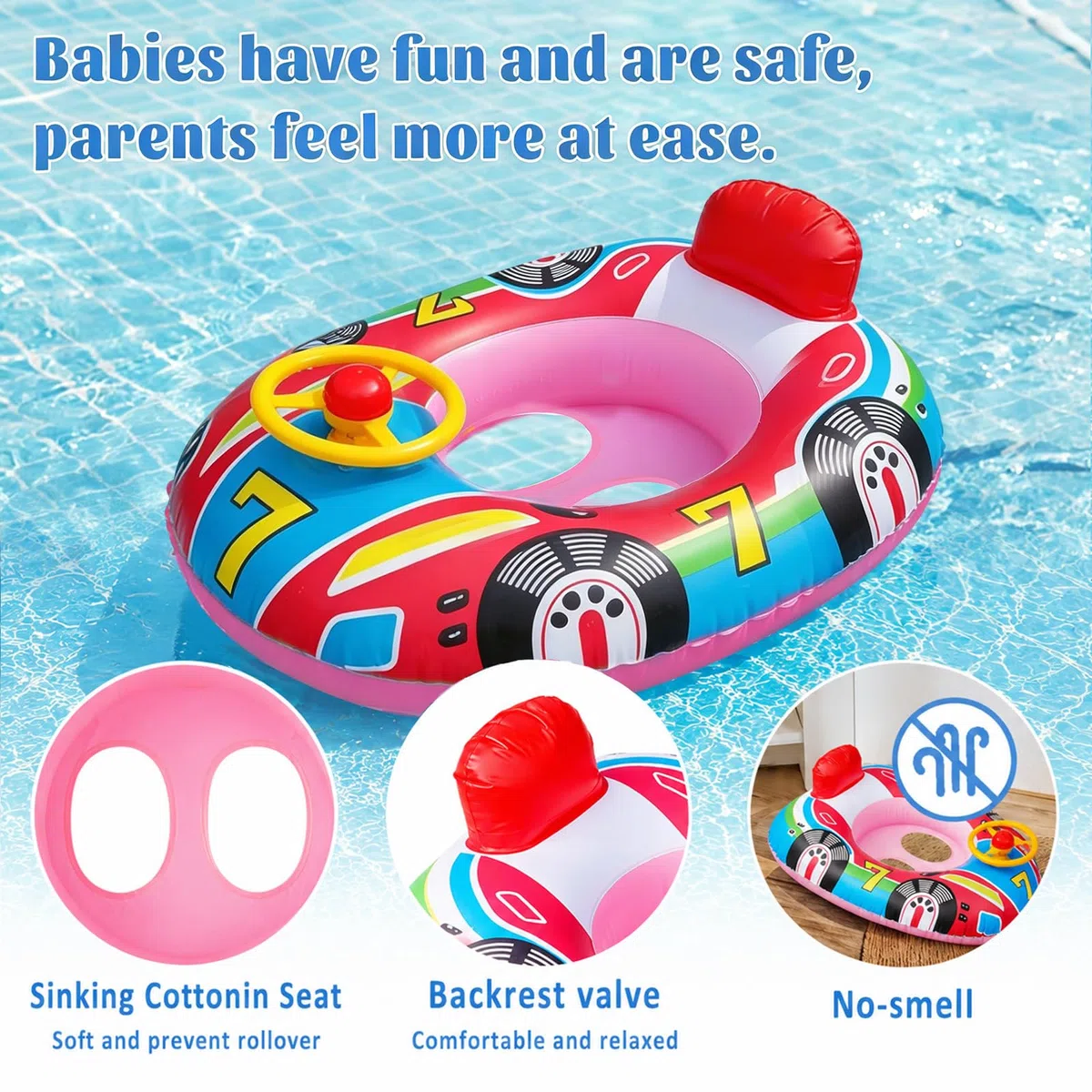 XIMEI Salvagente Neonato Bambini con Parasole, Ciambella Neonato, Salvagente Gonfiabile per Bambini, Gonfiabili con Sedile, Piscinetta Gonfiabile Bambini Volante con Clacson 12 a 48 Mesi (C)