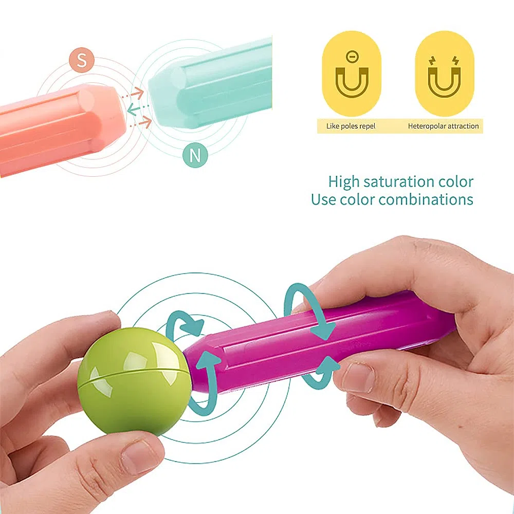 Ensemble de barres magnétiques, ensemble de blocs magnétiques, briques de construction, jouets empilables Stem pour enfants de 3 ans + (Coloré-42 PCS)