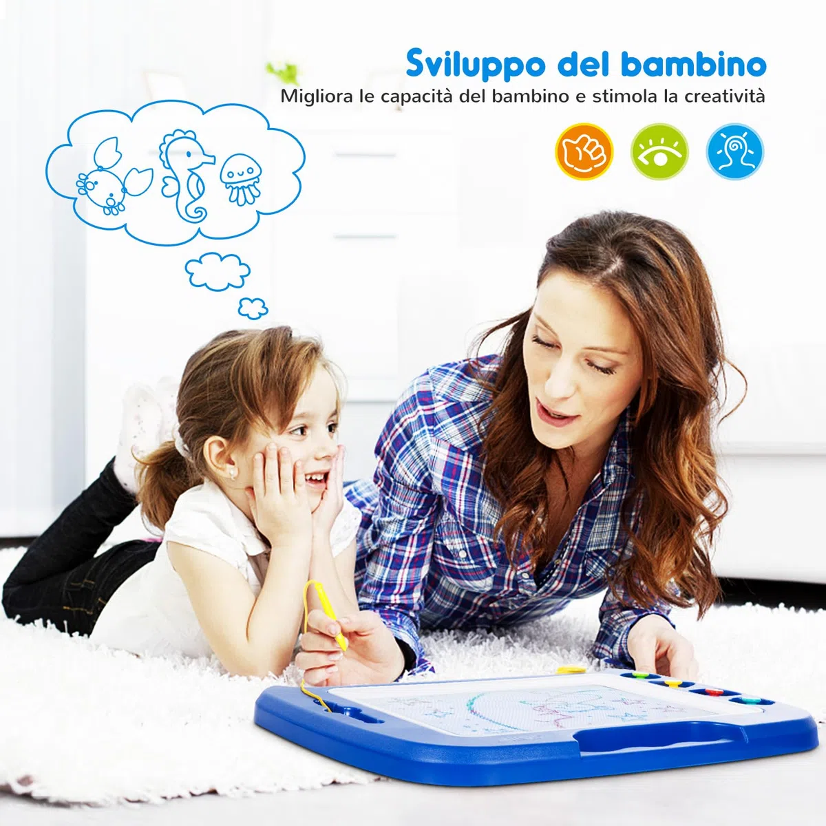 SGILE Grande Lavagna Magnetica per Bambini 2, 3, 4 Anni, Tavola da Disegno Cancellabile Lavagnetta Magica, Giocattoli Educativi, Regalo per Bambini, Portatile, 42 x 32 cm, Blu