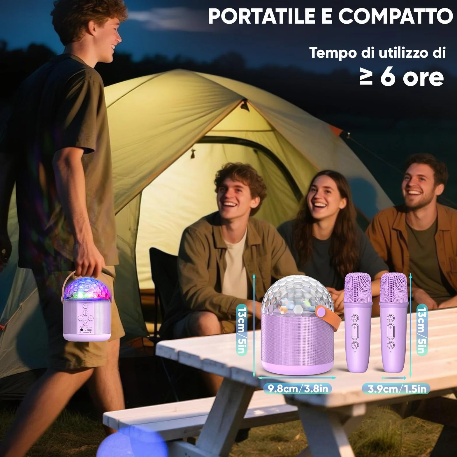 Karaoke per Bambini e Adulti con Luci Discoteca Bluetooth Cassa Microfono Giocattolo Musicale per Feste Regali Natale