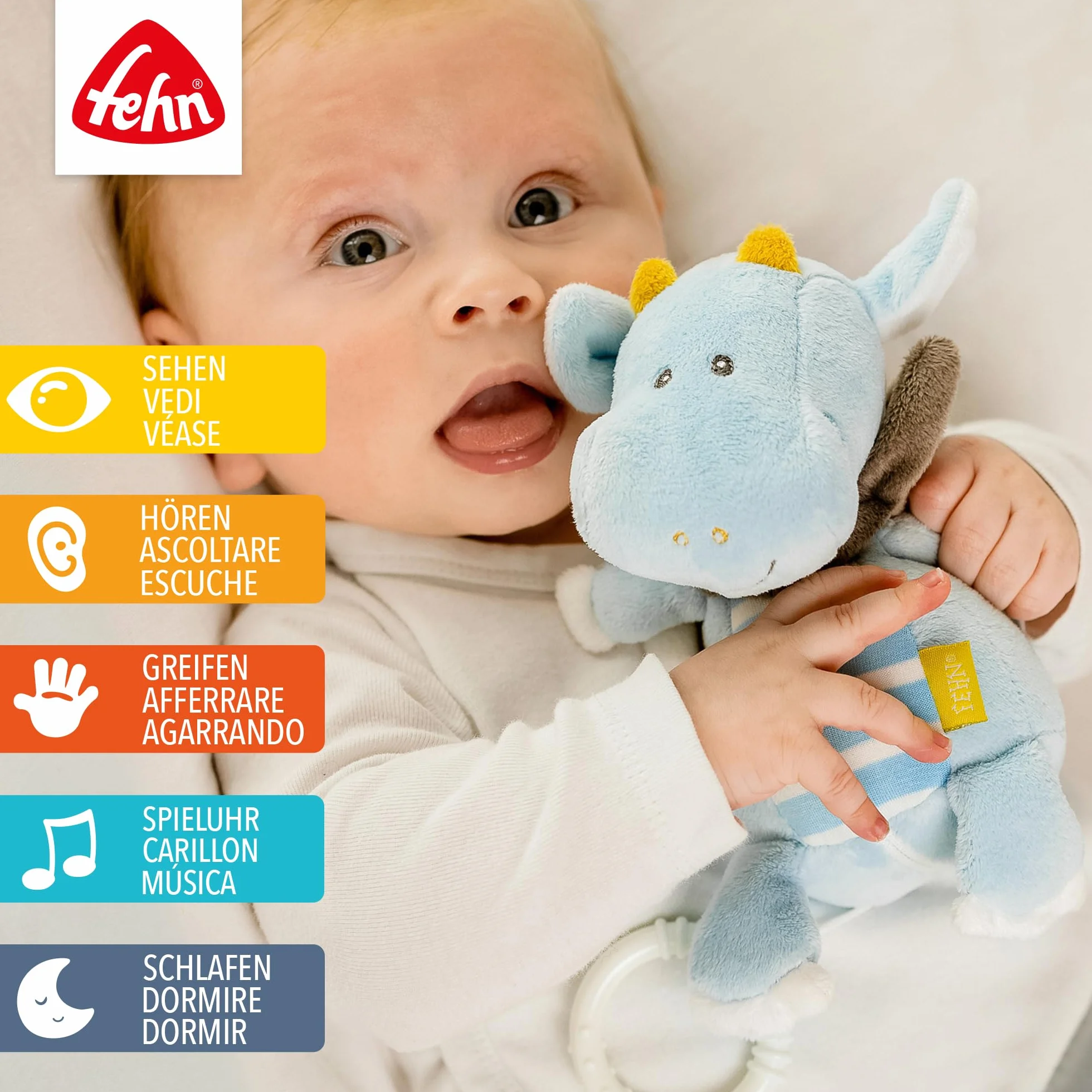Fehn carillon drago - peluche e aiuto per addormentarsi: Carillon a carica con dolce melodia Dormi, bambino, dormi calma in ogni situazione -per neonati e bambini da 0 mesi