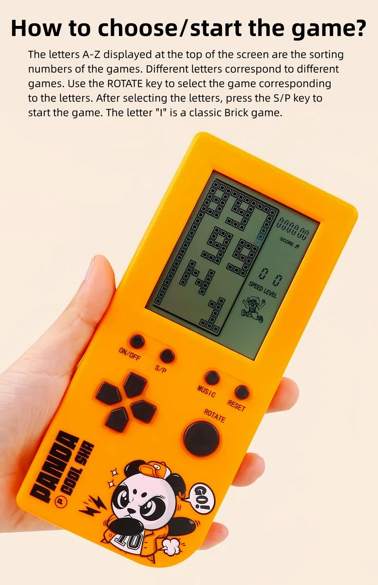 Panda Cartone Animato Console di Gioco Cubo Retrò 26 Giochi di Mattoni 2574 Livelli Velocità/Difficoltà Regolabile Gioco Elettronico Portatile per Bambini Regali di Giocattoli Puzzle (HPink)