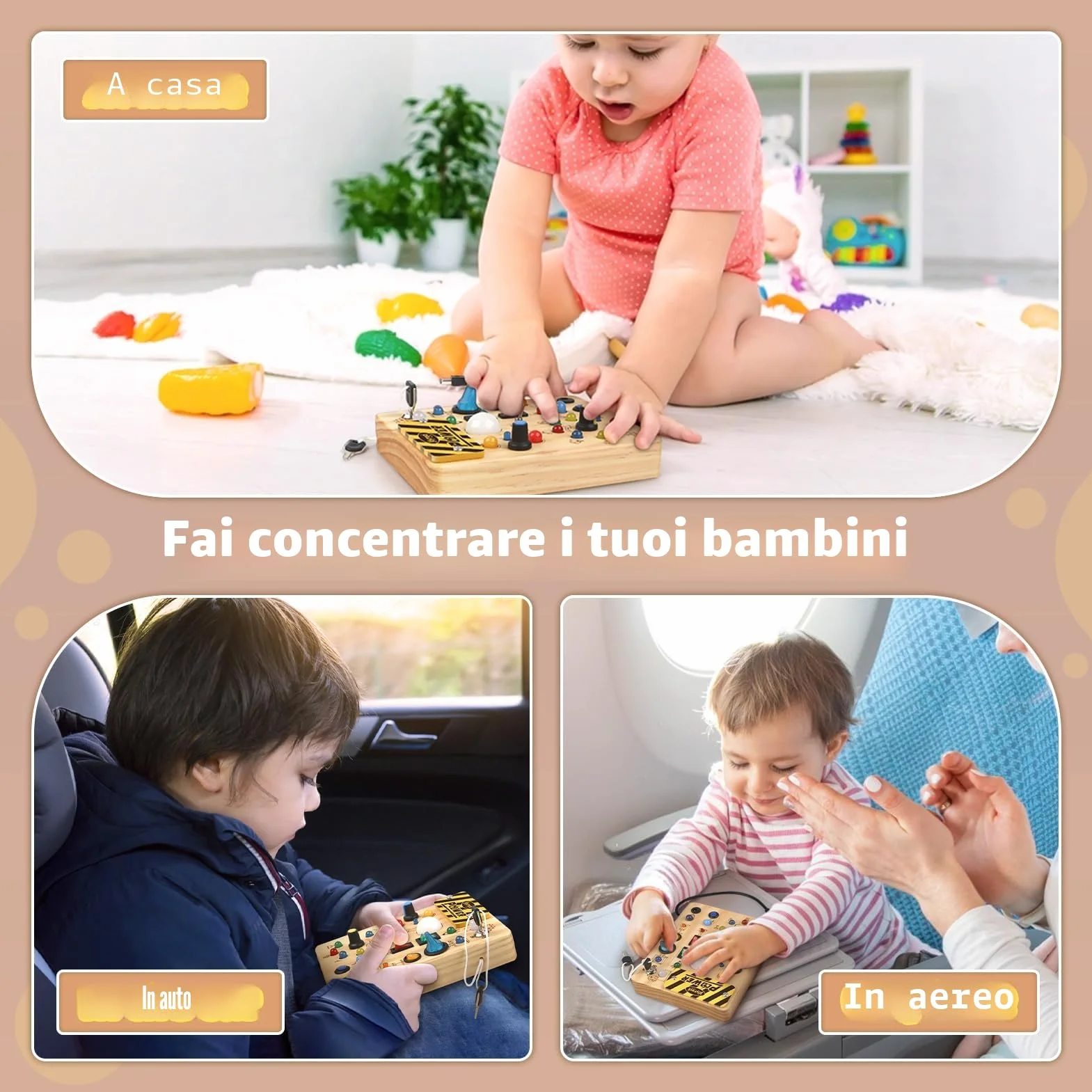 Joyreal Montessori Busy Board, Pannello Sensoriale Bambini Montessori in Legno con 19 LED, Giochi Educativi Regalo Bimbo 1 2 3 Anni, Tavolo Multiattivita Bambini