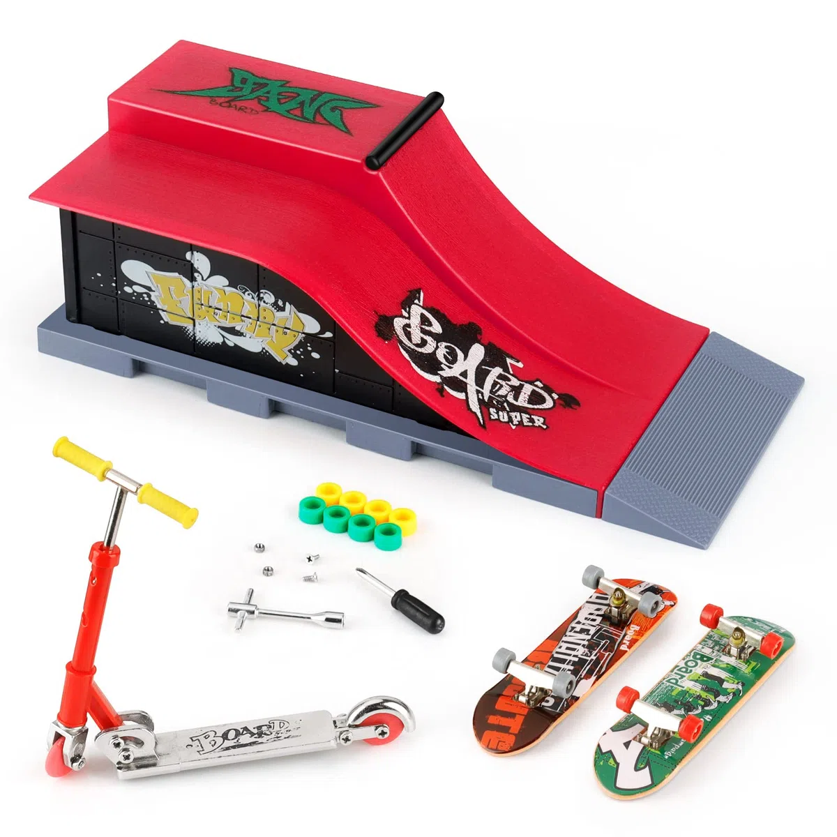 KETIEE Mini Skateboard da Dita con Rampa, Finger Skateboards Rampa con 2 Fingerboard e Finger Scooter Skatepark Rampe Finger Skate Park Kit per i Regali dei Bambini (1810-6E Aggiornamento)