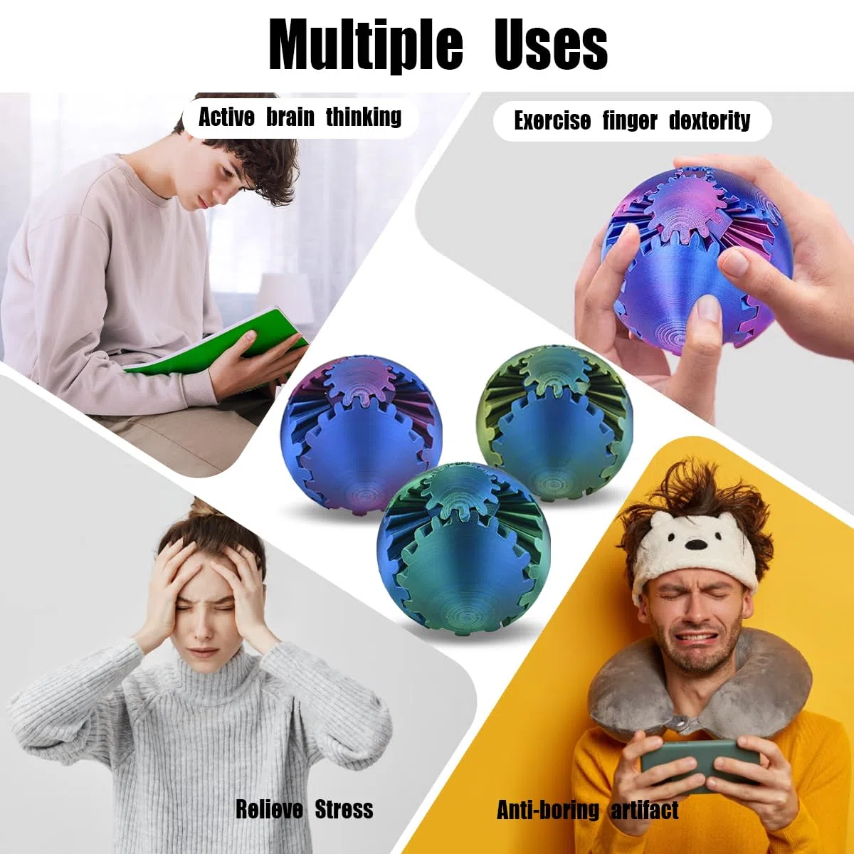 Gear Ball Stampato in 3D, Gearsphere - The Steampunk Whirling Wonder Fidget Gear Spere, Giocattoli Girevoli con Sfera di Torsione, Antistress Giocattoli per Bambini Adulti (Purpola Blu Laser)