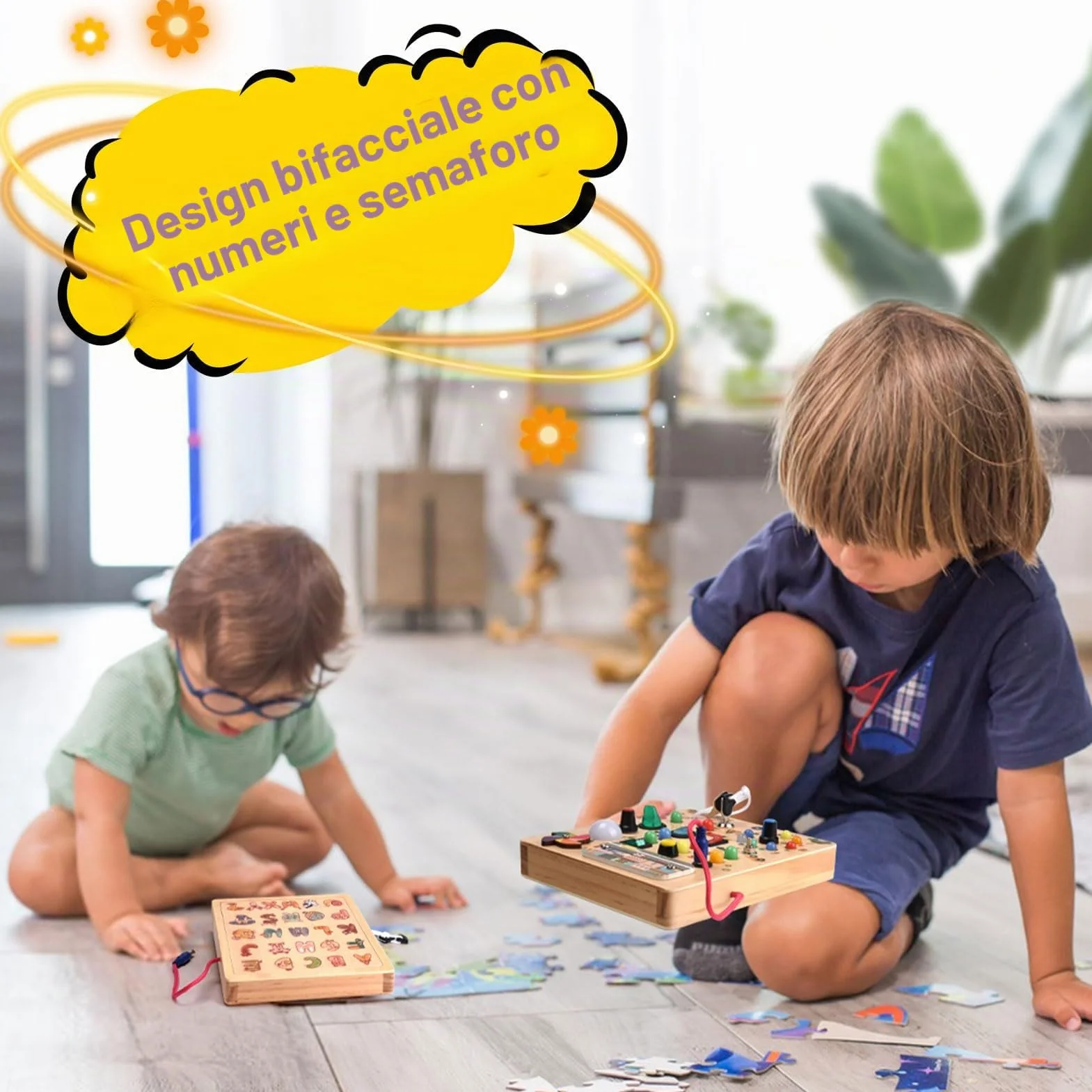Nauotk Busy Board in Legno, Giochi Montessori per Bambini 2 Anno, Lavagna attività con 19 LED, Giochi Educativi Sensoriale del Bambino, Lavagna attività Portatile Regalo Bimbo 2 3 4 Anni