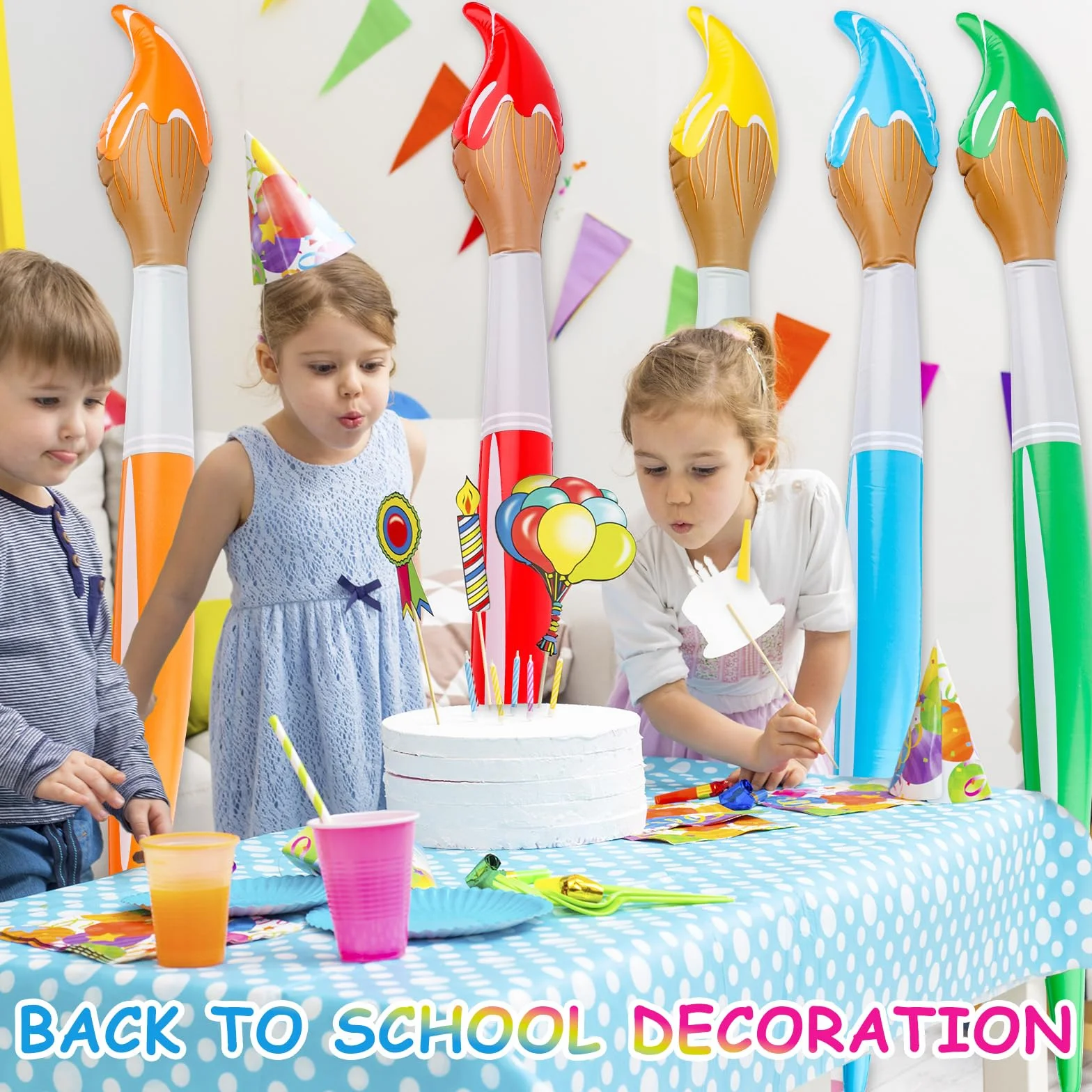 BOXOB 5pz Pennelli Gonfiabili Giganti, Set Pennelli Colorati Gonfiabili 105cm Grandi Palloncini con Pennello Ideali per Ritorno a Scuola per Compleanni Feste Artistiche e Pittura(5 Colori)