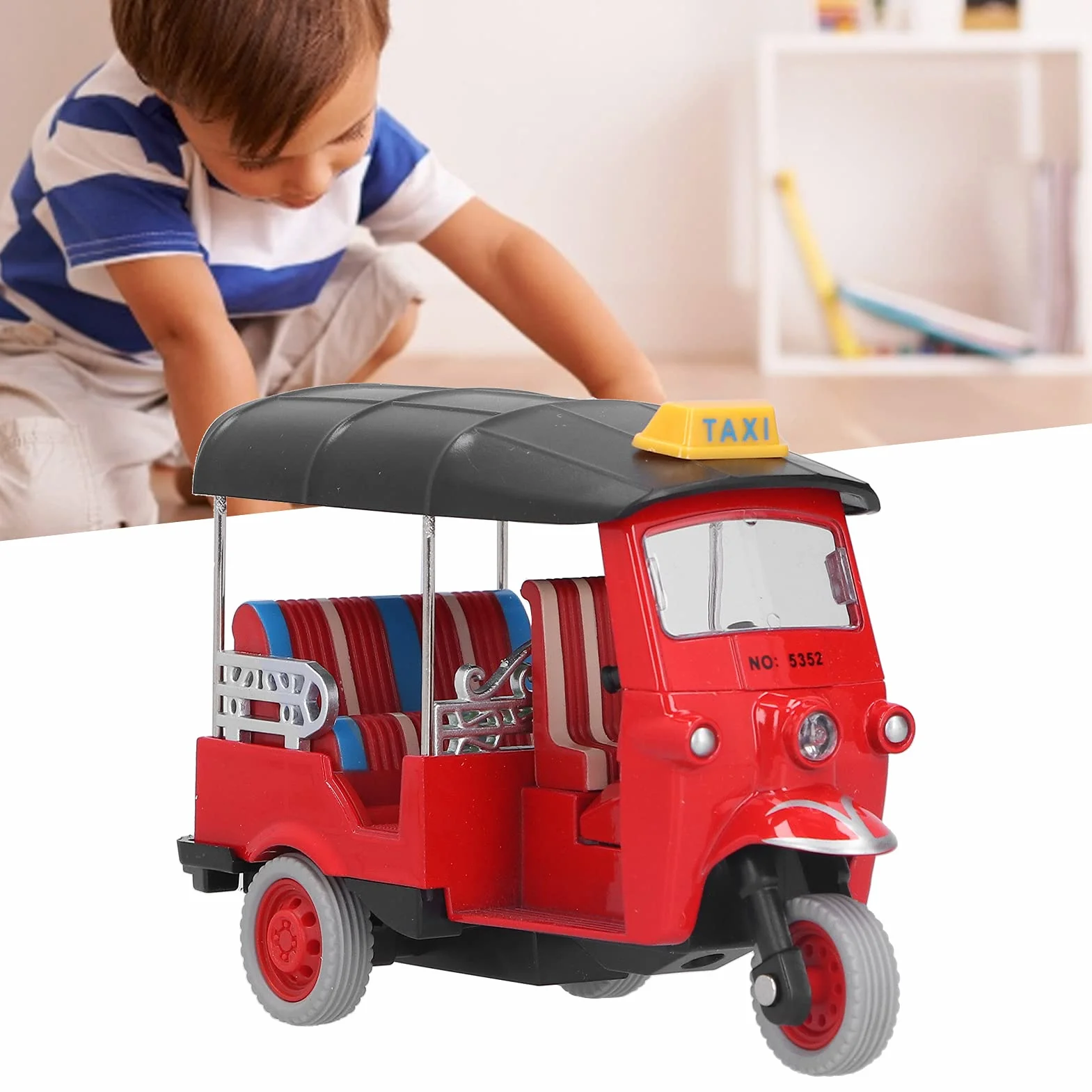Hztyyier Tirare il giocattolo modello di auto di simulazione del triciclo tailandese, auto Tuk Tuk in lega di qualità (rosso)