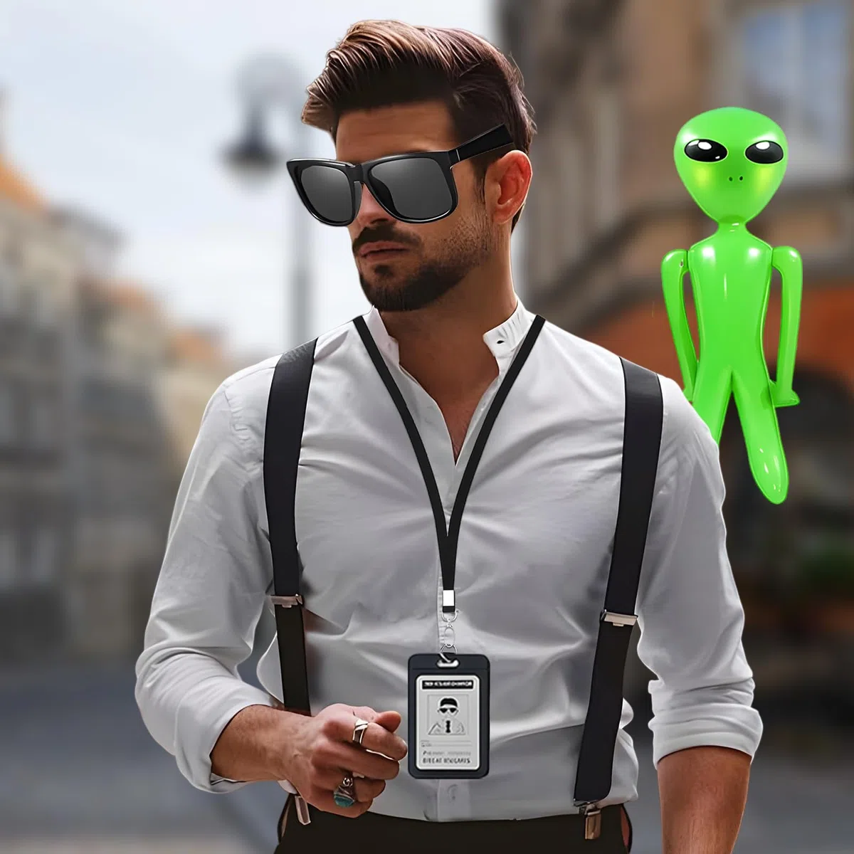 Costume da uomo in nero, costume di Halloween, 10 pezzi agenti, set di accessori per costume con occhiali da sole walkie-talkie, cravatta, badge e striscioni, costume di sicurezza per carnevale