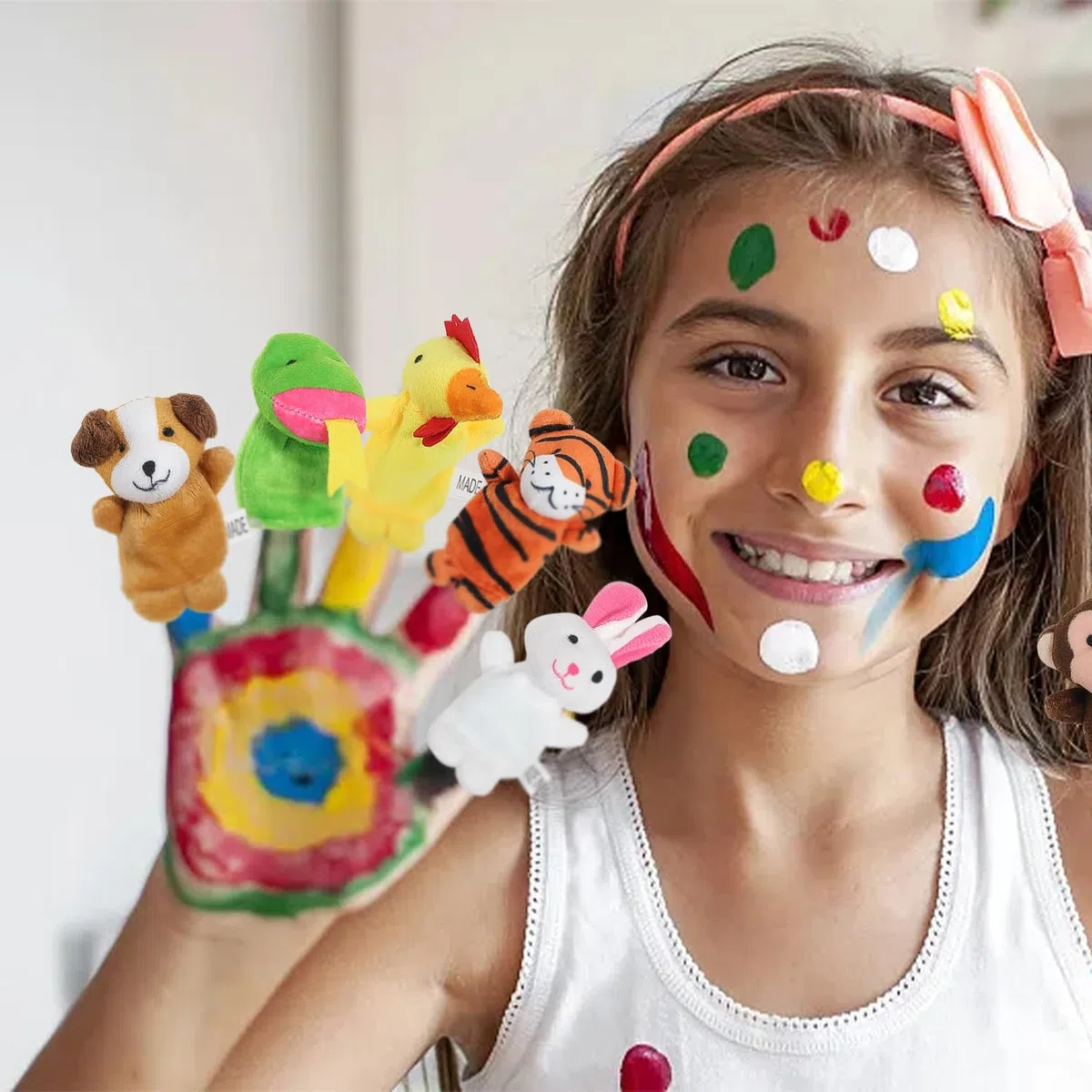 Marionette da Dito con Animali, 12 Pezzi, Velluto e Cotone, Per Bambini