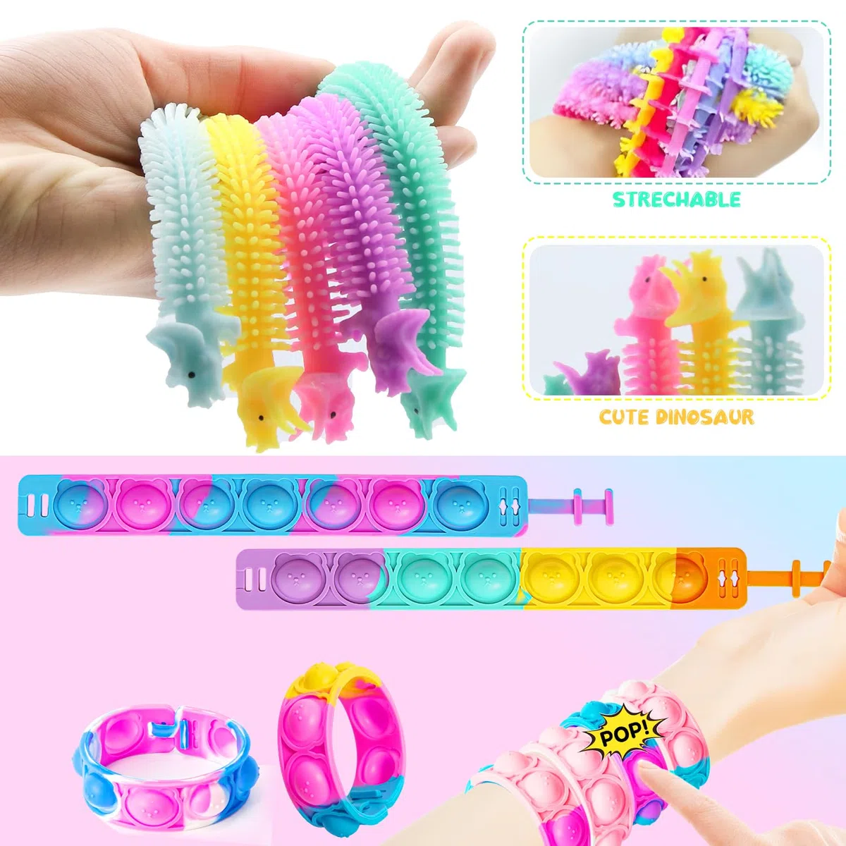JUAUO 50 Pcs Giocattoli Fidget, Giocattoli Ansiolitici per Bambini e Adulti, Antistress per Autismo e Adhd, Set di Giocattoli Sensoriali per Feste di Compleanno Per Bambini
